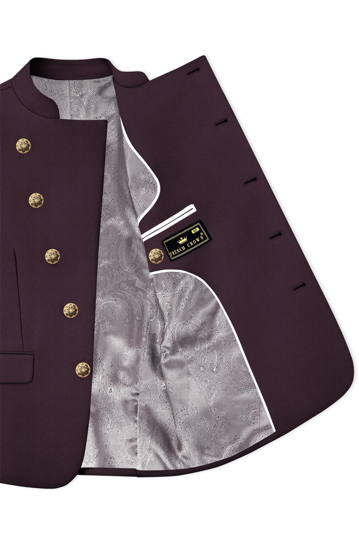 Velaris-Thunder Purple Diamond Textured Wool Rich Slight Stretch Cross Placket Bandhgala Suit