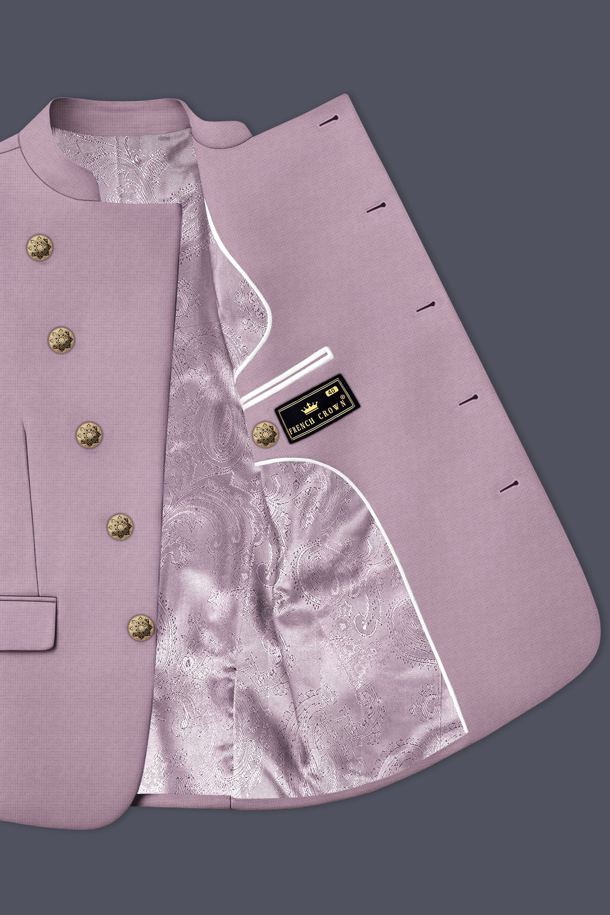 Regalia-Mountbatten Pink Diamond Textured Wool Rich Slight Stretch Cross Placket Bandhgala Suit