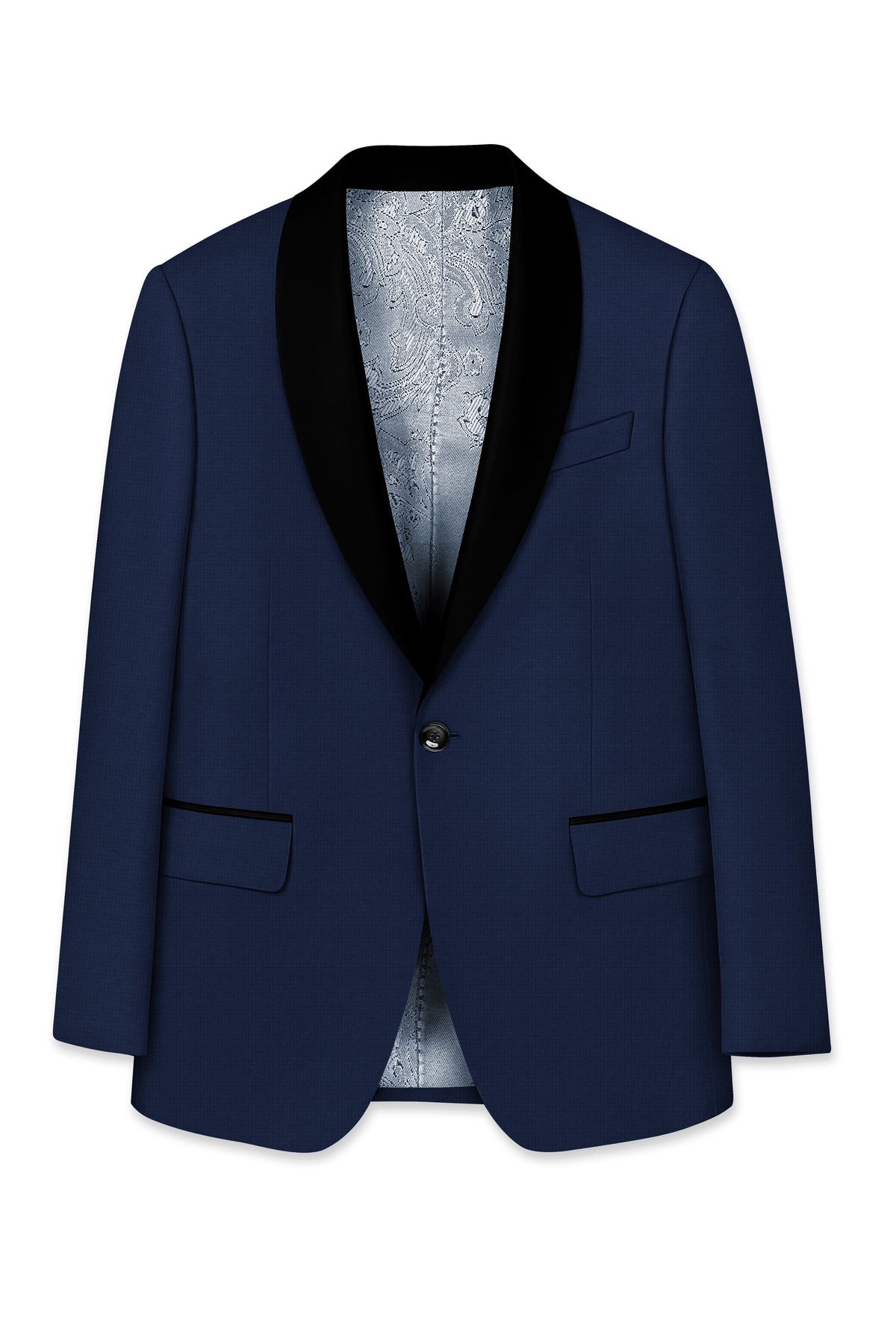 Regent-Ebony Blue Diamond Textured Wool Rich Slight Stretch Tuxedo Suit