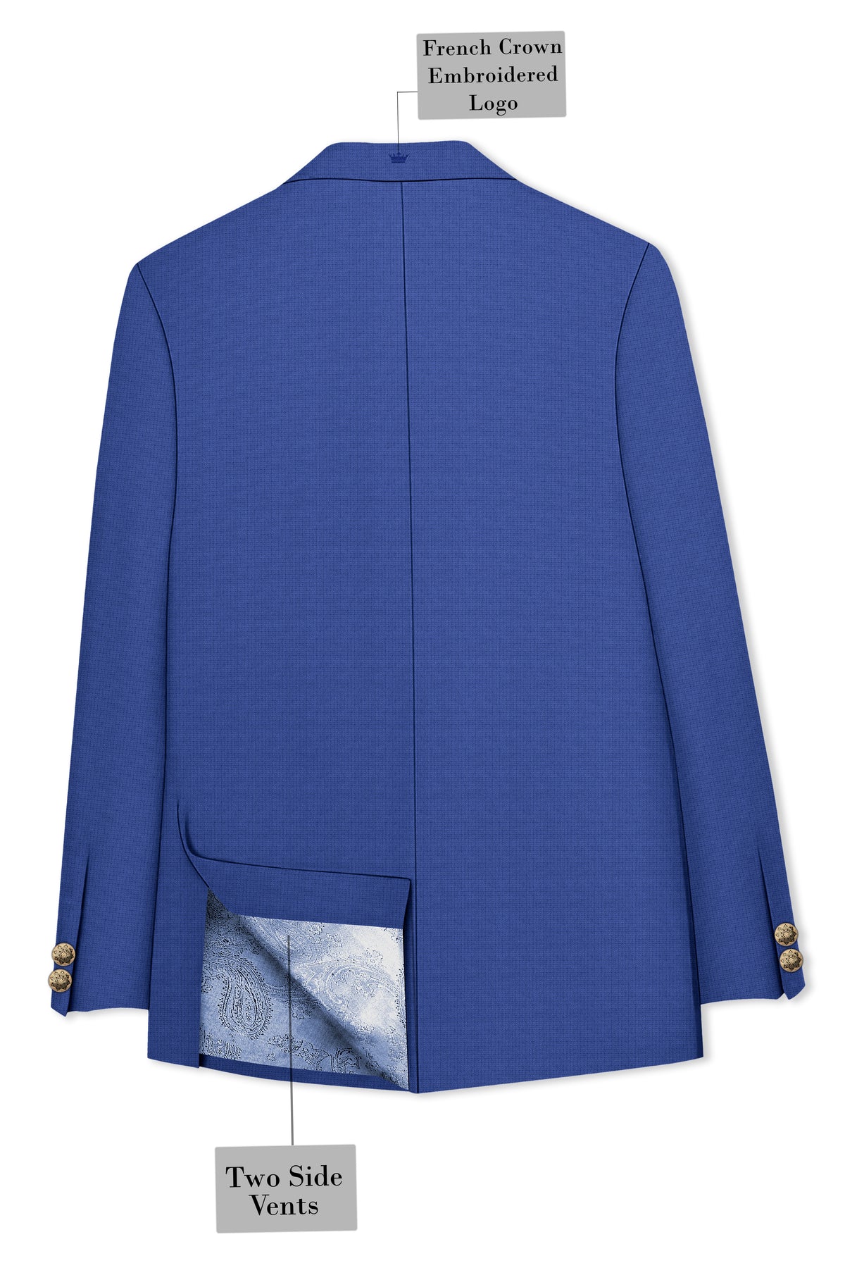 Aurelio-Chambray Blue Diamond Textured Wool Rich Slight Stretch Cross Placket Bandhgala Suit