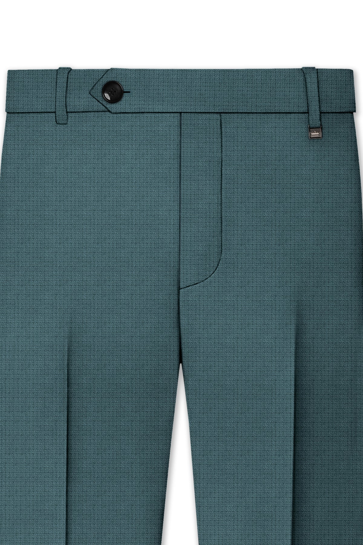 Viridian-Beetle Green Diamond Textured Wool Rich Slight Stretch Cross Placket Bandhgala Suit