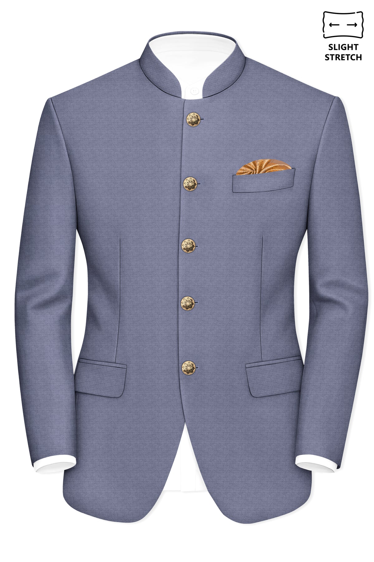Graphite-Shuttle Gray Diamond Textured Wool Rich Slight Stretch Bandhgala Suit