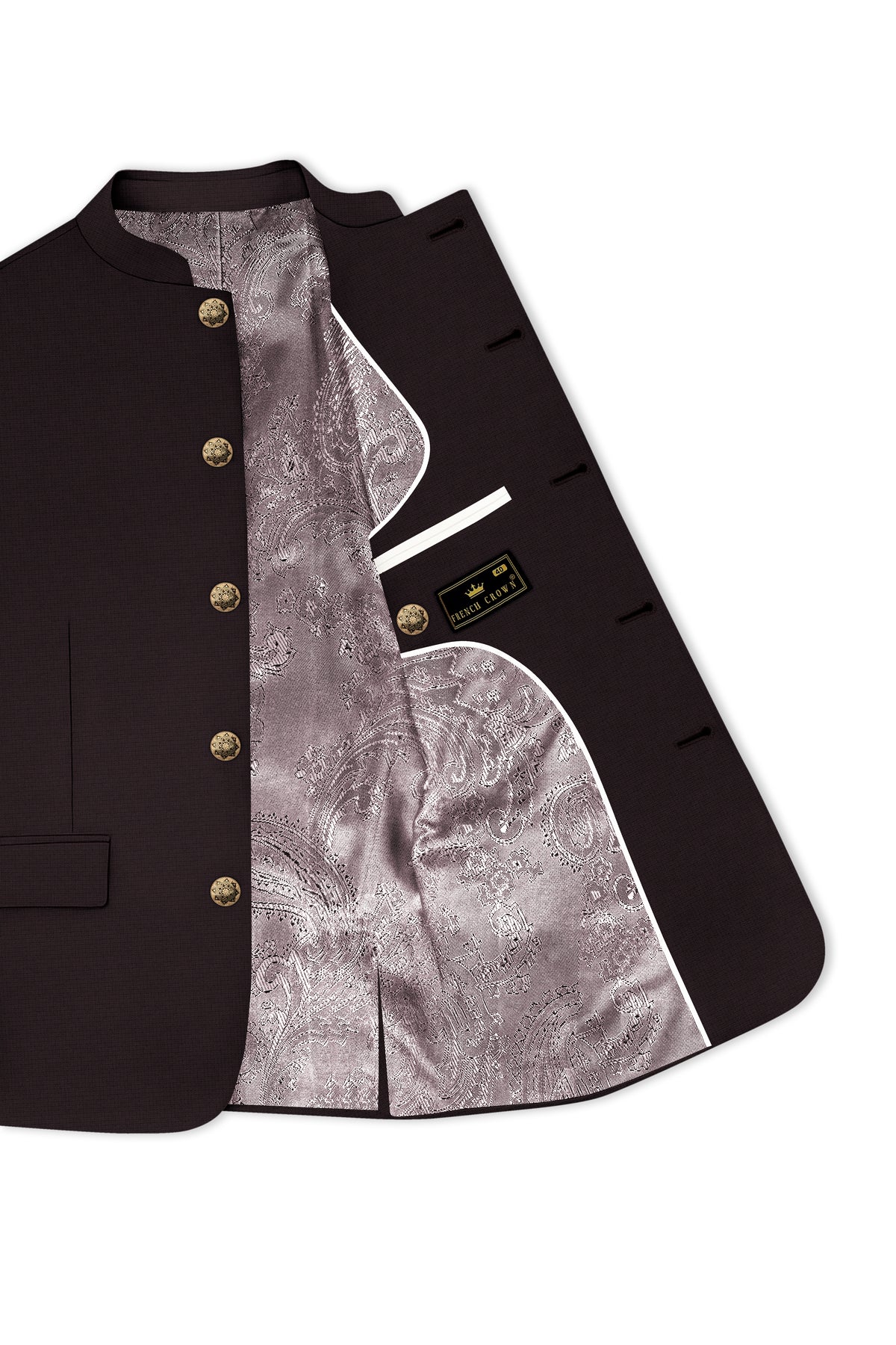 Regency-Cocoa Brown Diamond Textured Wool Rich Slight Stretch Bandhgala Suit