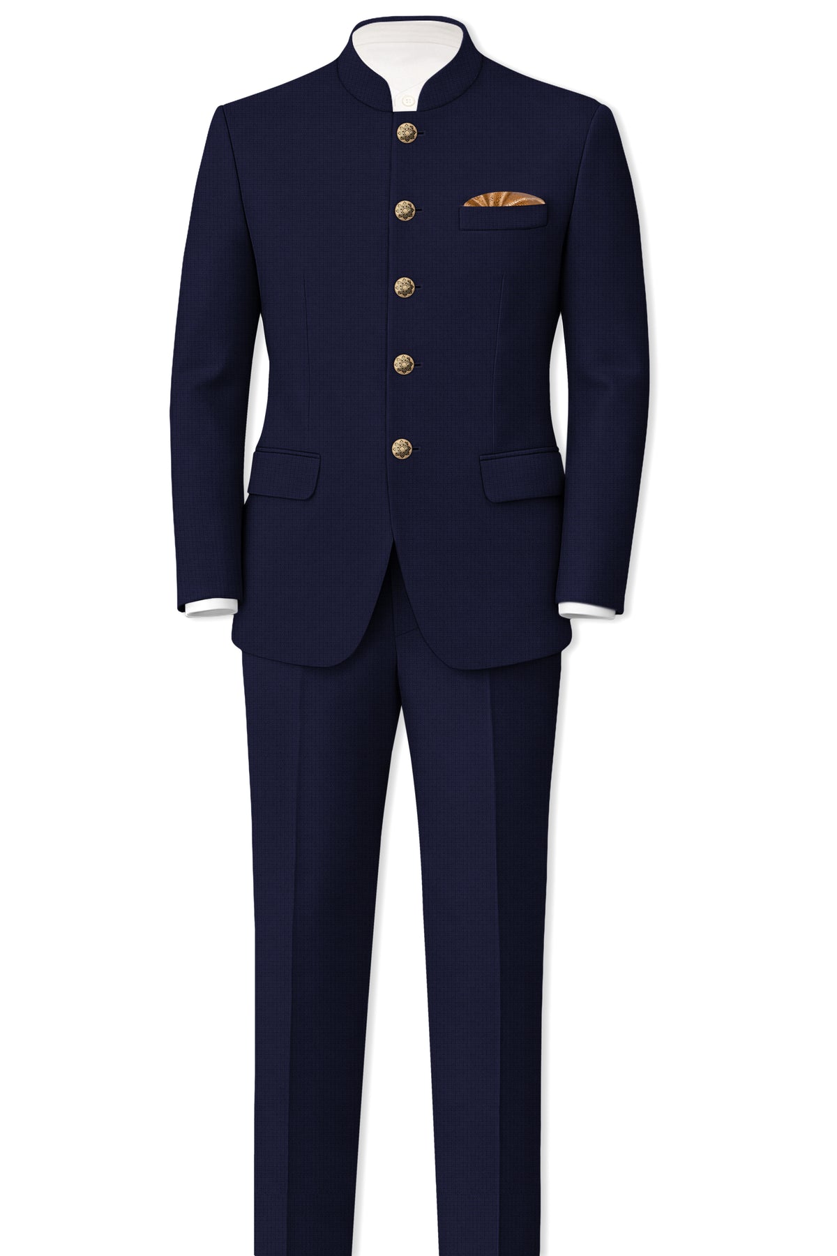 Nocturne-Mirage Navy Diamond Textured Wool Rich Slight Stretch Bandhgala Suit