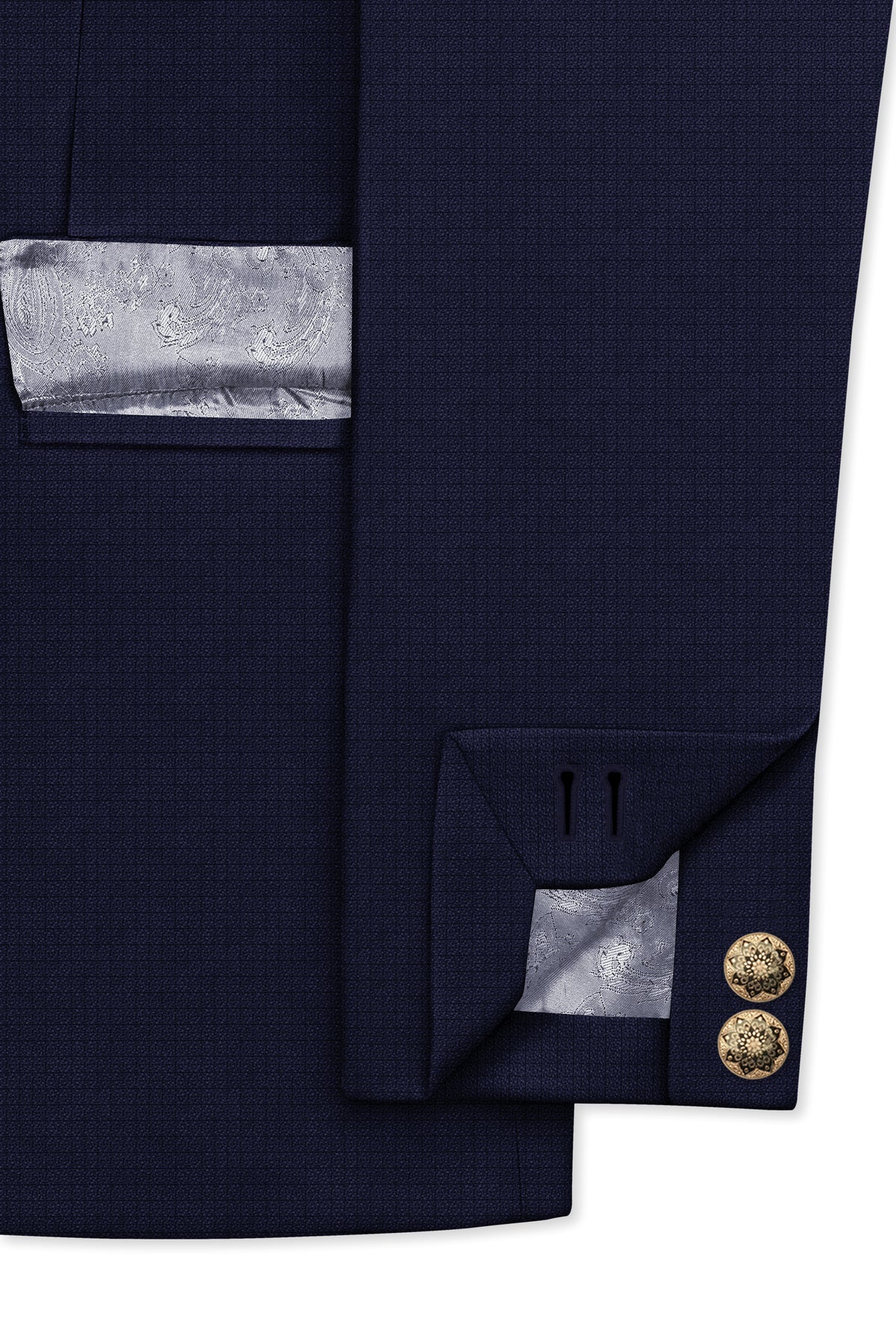 Nocturne-Mirage Navy Diamond Textured Wool Rich Slight Stretch Bandhgala Suit