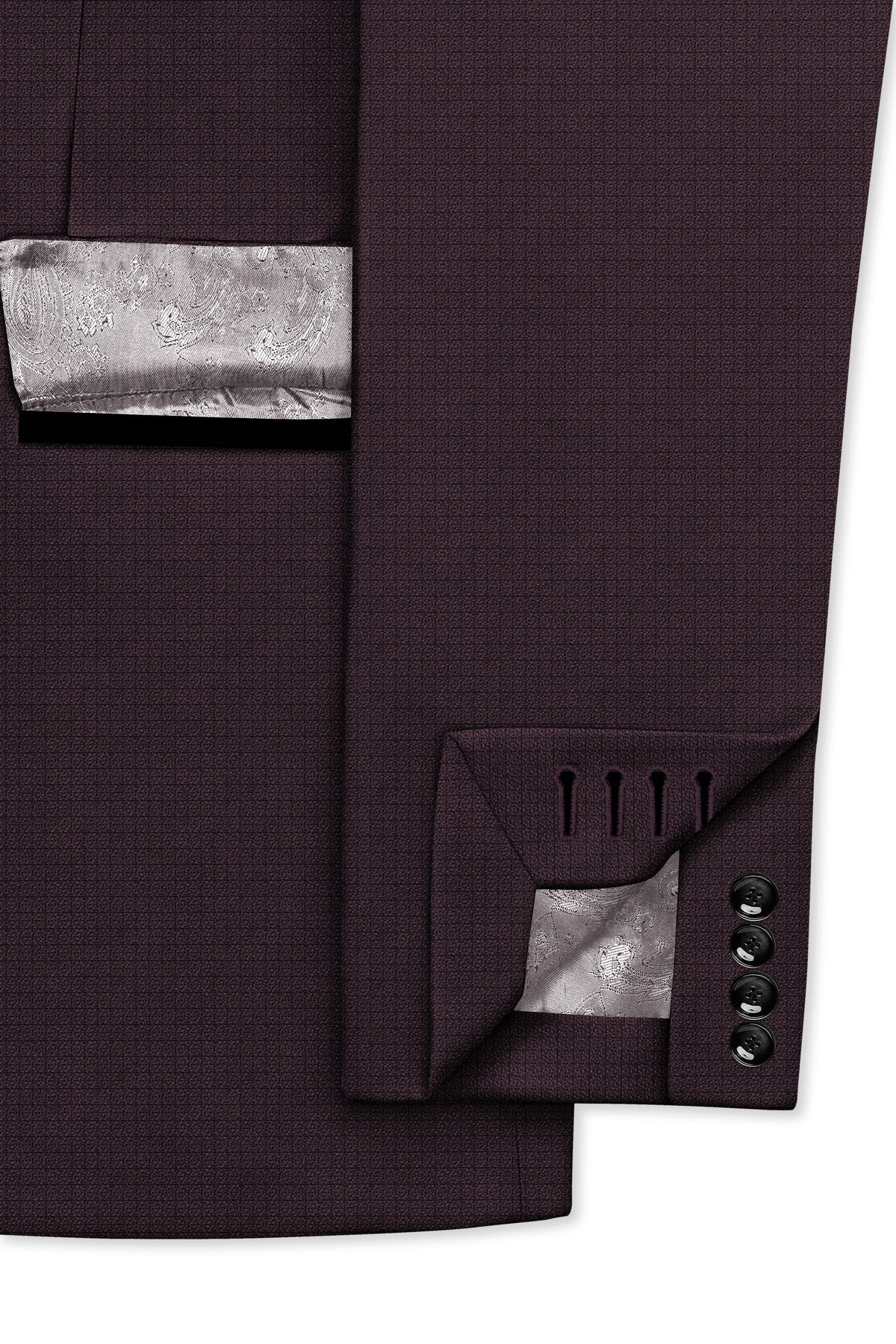 Velaris-Thunder Purple Diamond Textured Wool Rich Slight Stretch Peak Lapel Tuxedo Suit