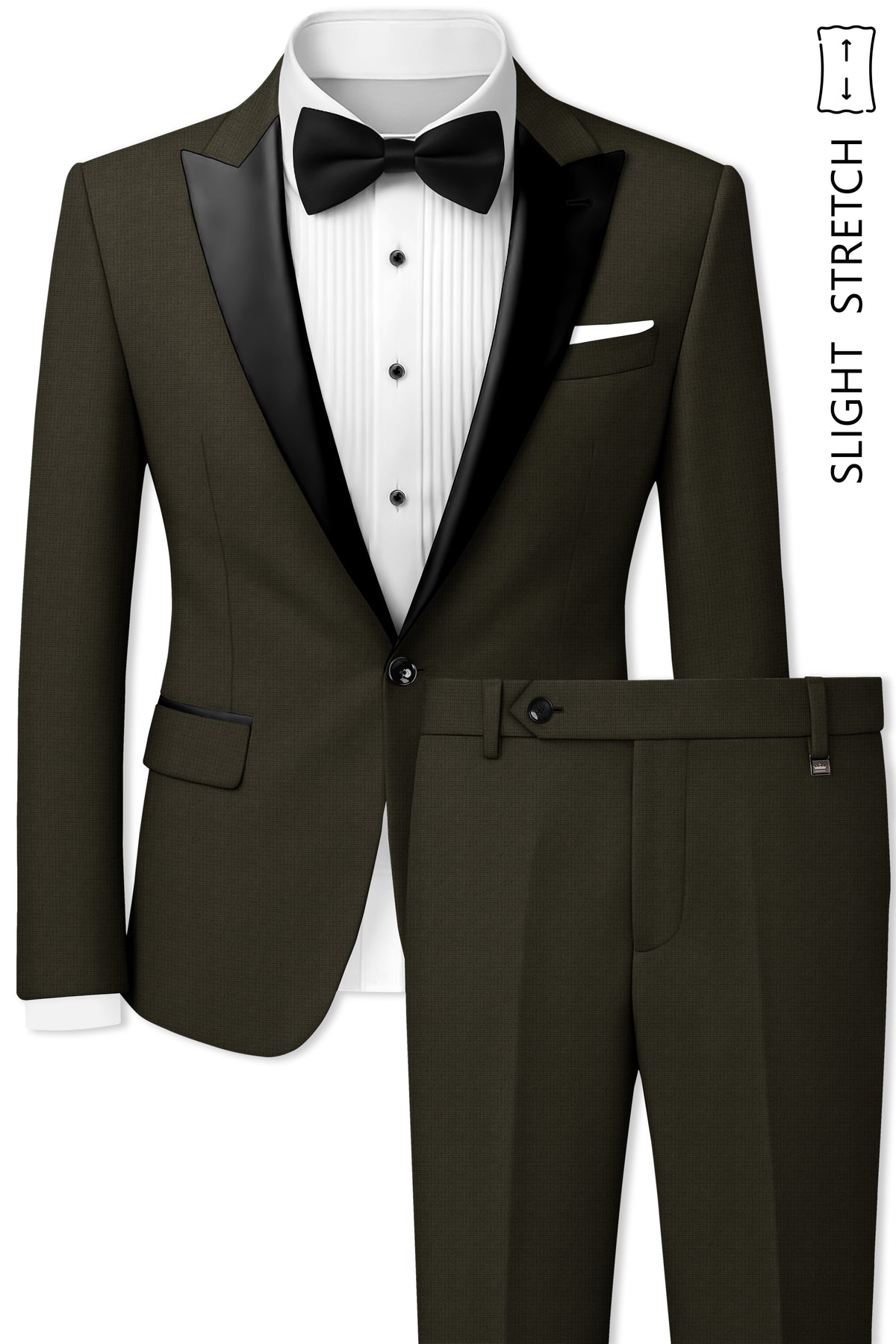 Prestige-Zeus Green Diamond Textured Wool Rich Slight Stretch Peak Lapel Tuxedo Suit