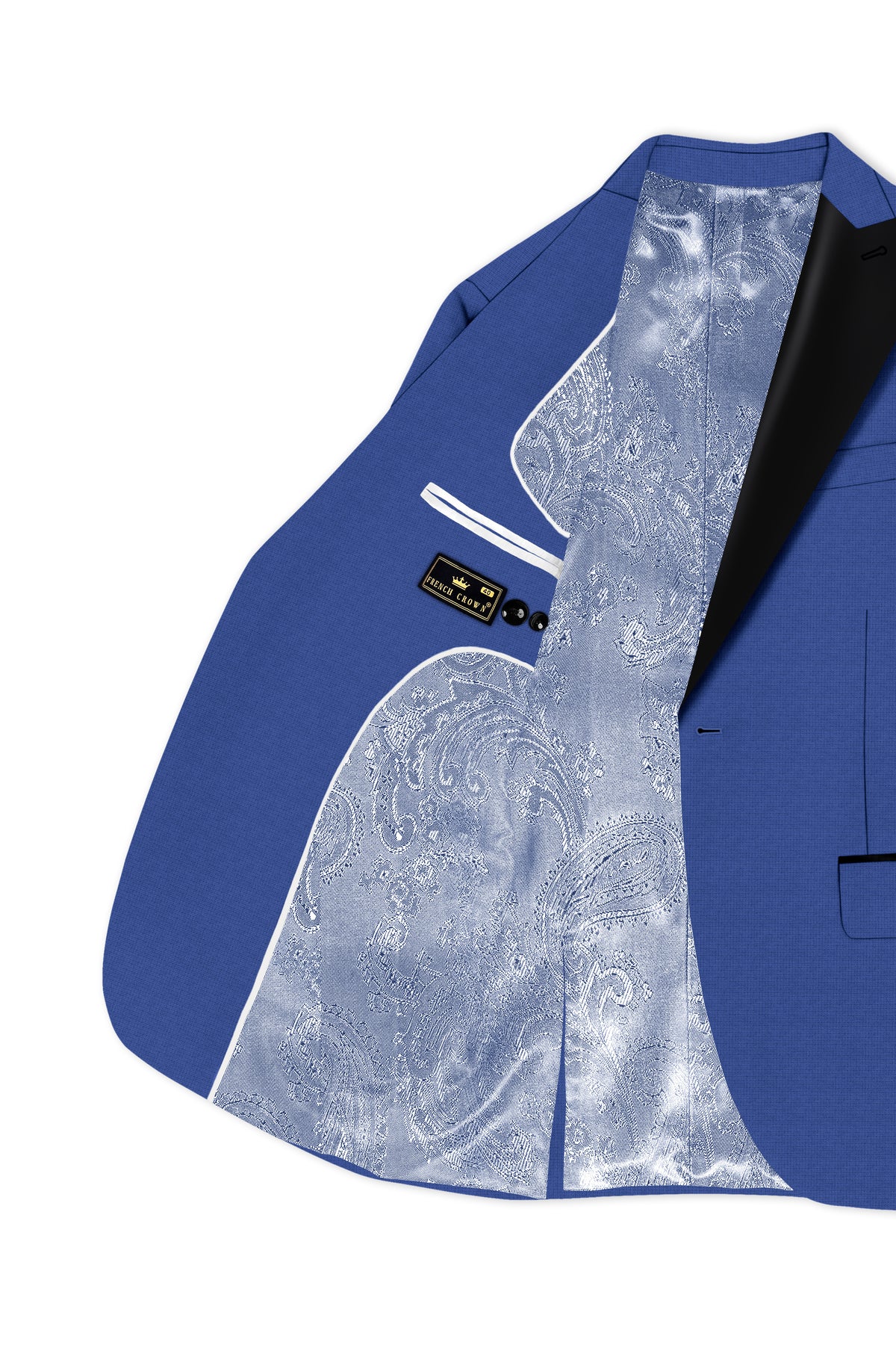 Aurelio-Chambray Blue Diamond Textured Wool Rich Slight Stretch Peak Lapel Tuxedo Suit