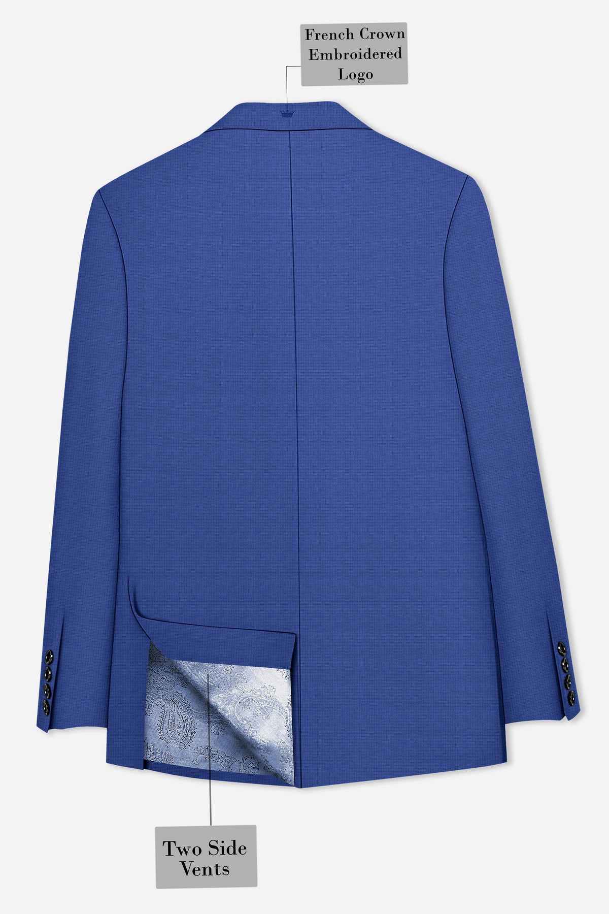 Aurelio-Chambray Blue Diamond Textured Wool Rich Slight Stretch Peak Lapel Tuxedo Suit