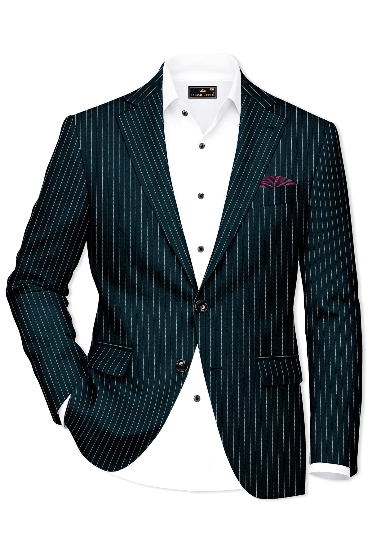 Zenith-Imperial Teal And Bright White Chalk Striped Wool Rich Wrinkle-Free Fluid Drape Fabric Single Breasted Suit
