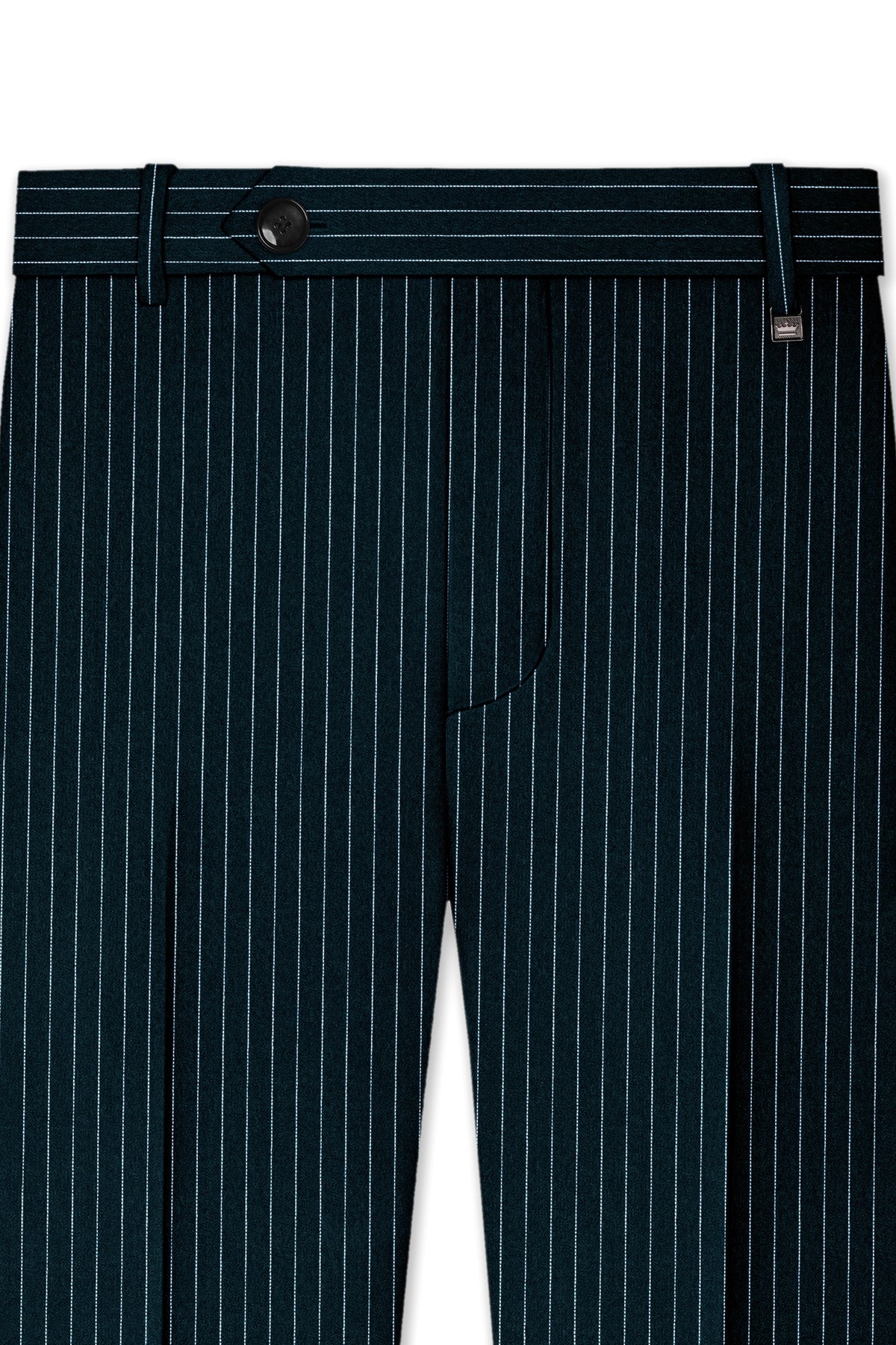 Zenith-Imperial Teal And Bright White Chalk Striped Wool Rich Wrinkle-Free Fluid Drape Fabric Single Breasted Suit