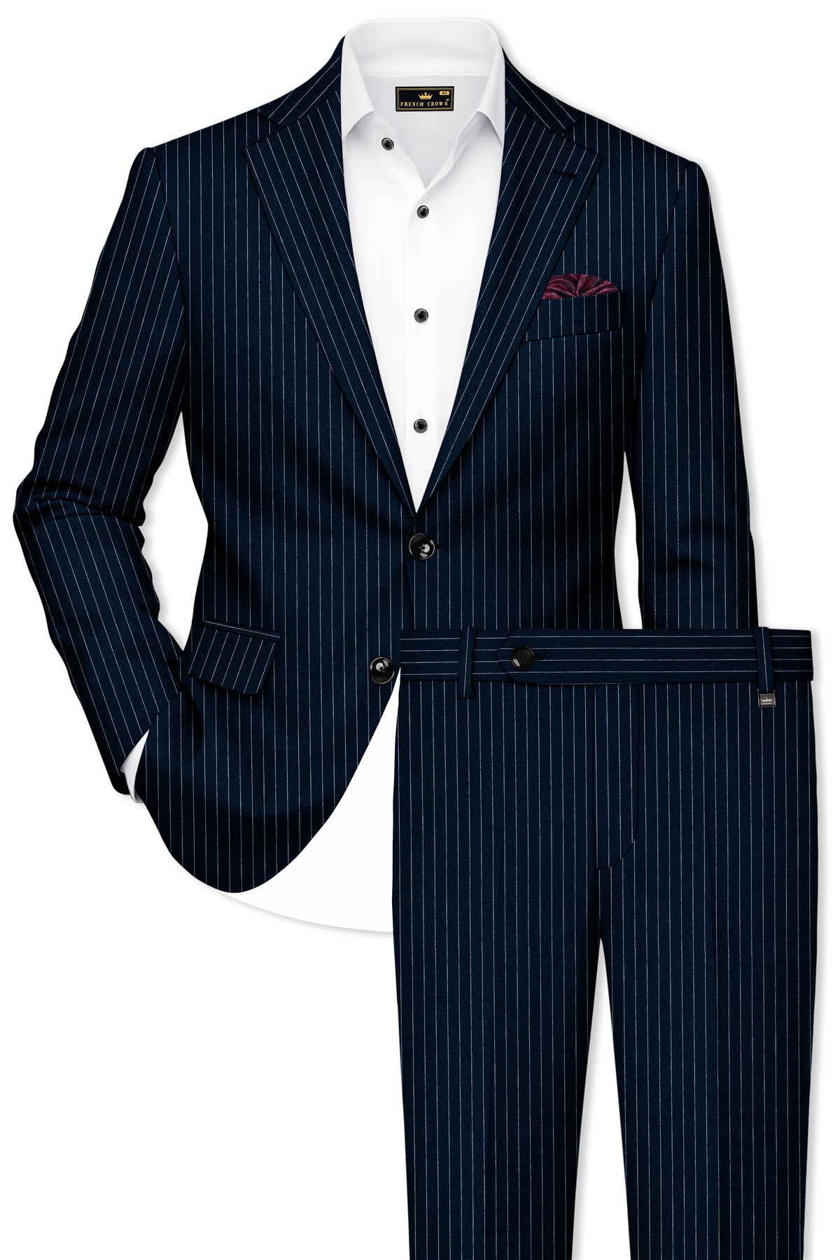 Zenith-Imperial Teal Green And Bright White Chalk Striped Wool Rich Wrinkle-Free Fluid Drape Fabric Single Breasted Suit