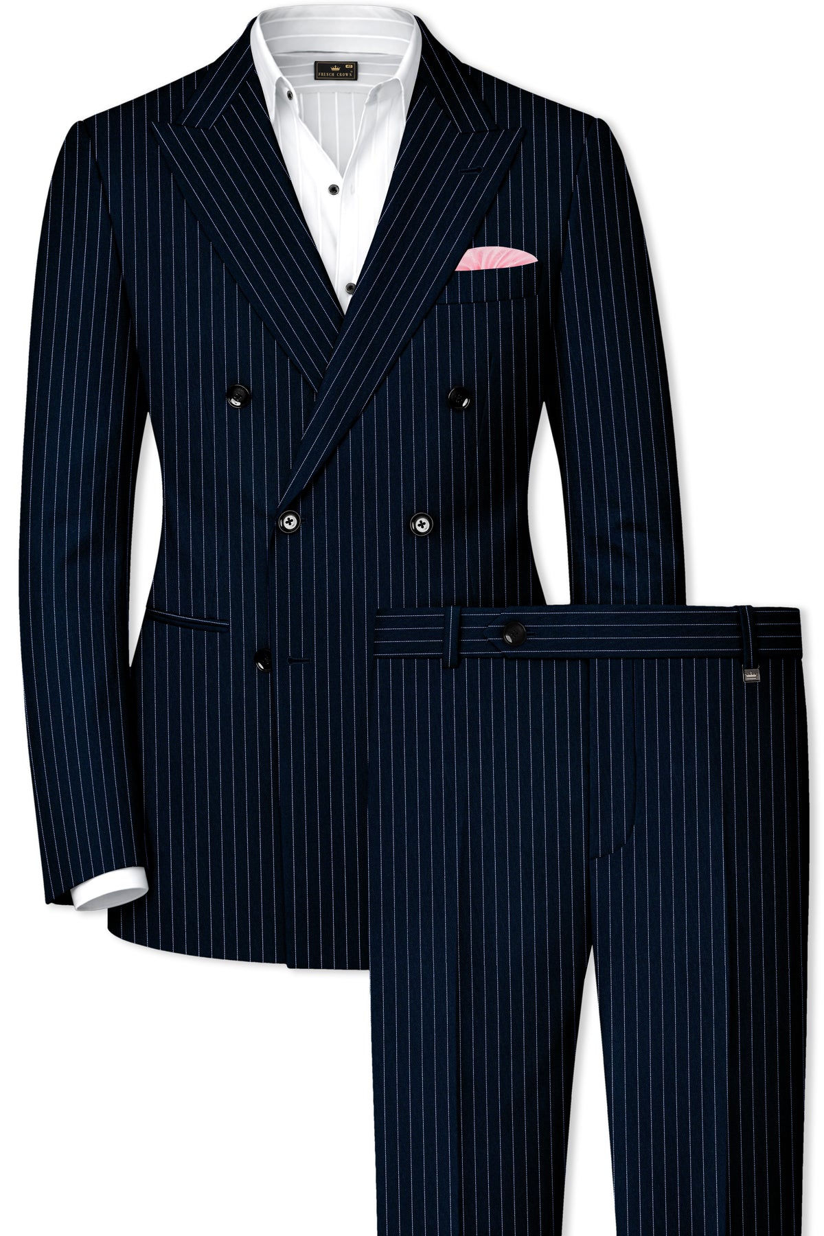 Zenith-Imperial Teal Green And Bright White Chalk Striped Wool Rich Wrinkle-Free Fluid Drape Fabric Double Breasted Suit