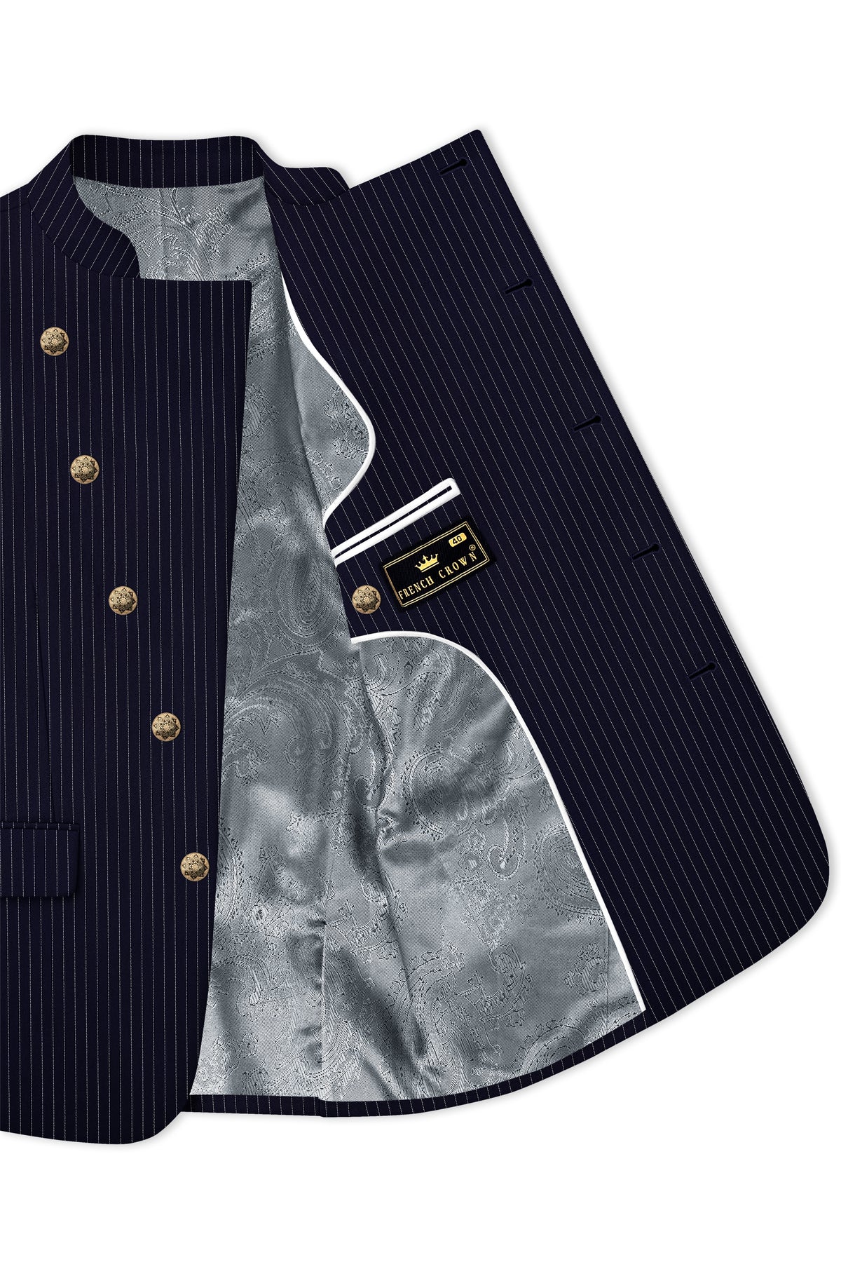 Mariner-Denim Blue And Bright White Chalk Striped Wool Rich Wrinkle-Free Fluid Drape Fabric Cross Placket Bandhgala Suit