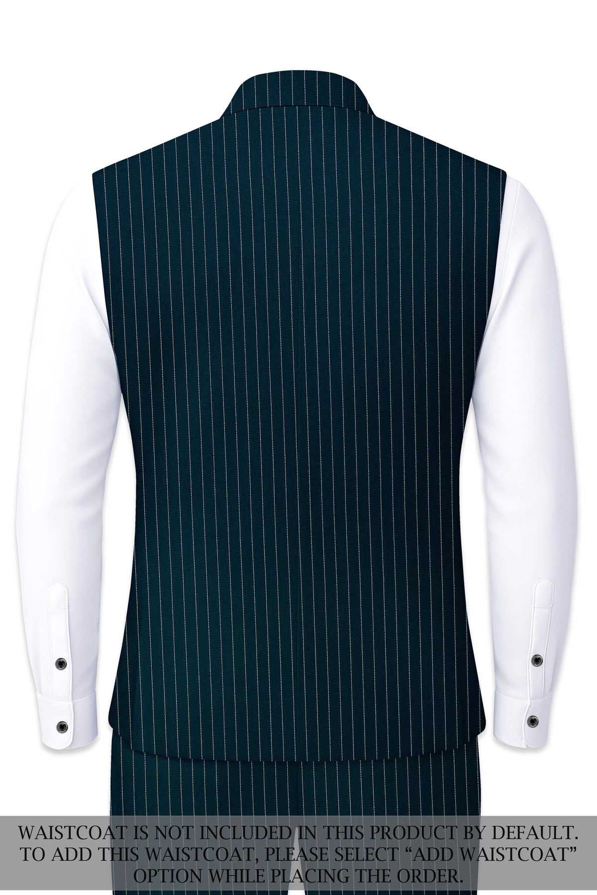 Zenith-Imperial Teal And Bright White Chalk Striped Wool Rich Wrinkle-Free Fluid Drape Fabric Cross Placket Bandhgala Suit