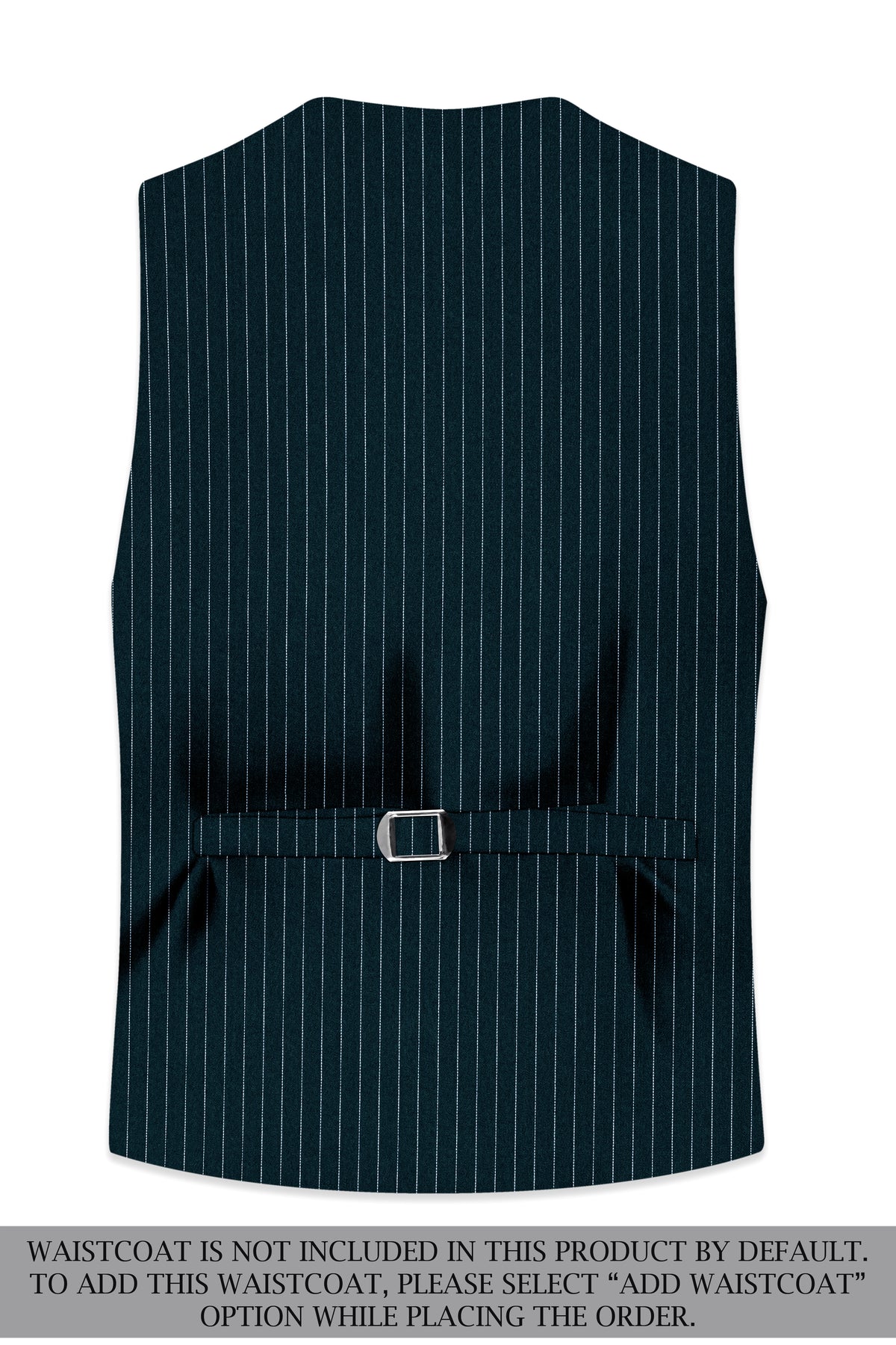 Zenith-Imperial Teal And Bright White Chalk Striped Wool Rich Wrinkle-Free Fluid Drape Fabric Peak Lapel Tuxedo Suit
