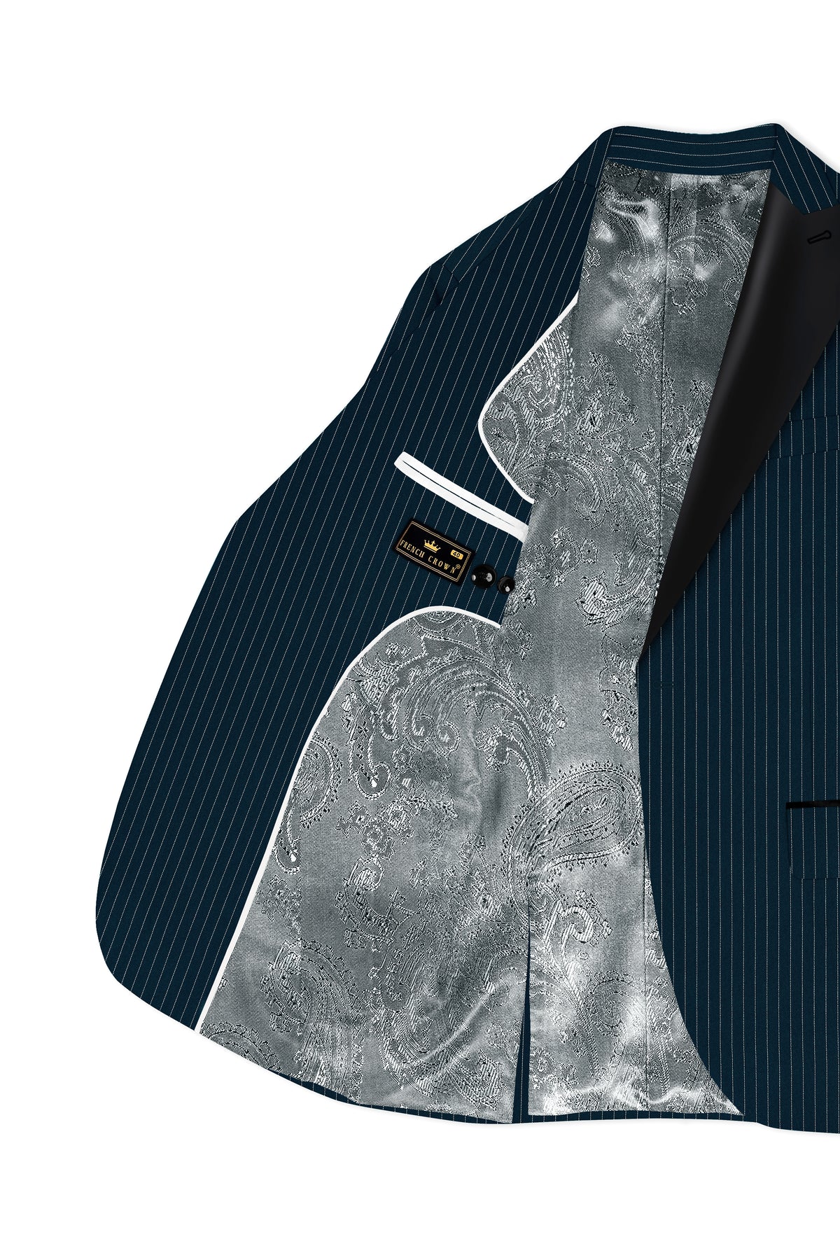 Zenith-Imperial Teal And Bright White Chalk Striped Wool Rich Wrinkle-Free Fluid Drape Fabric Peak Lapel Tuxedo Suit