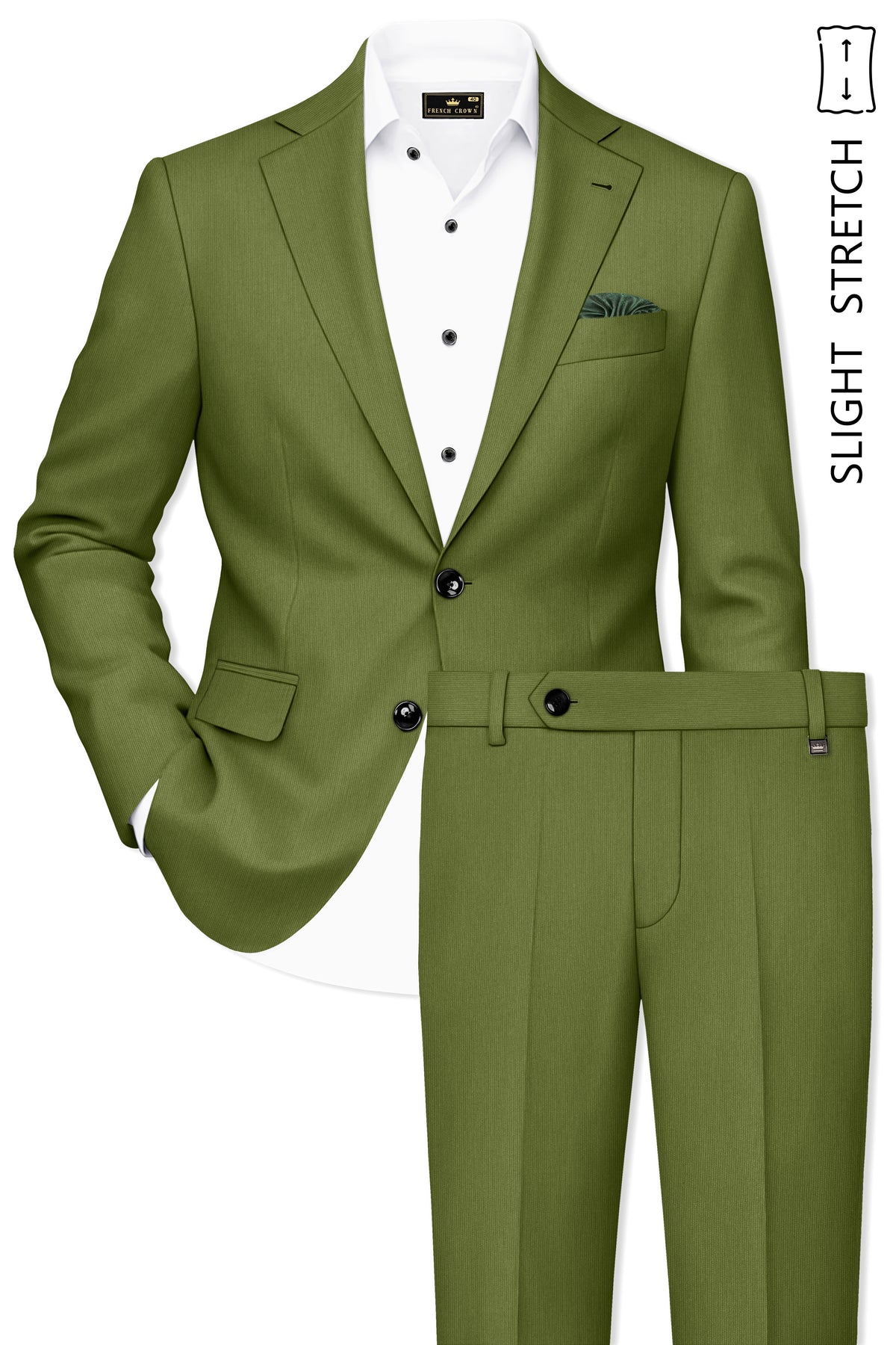 Hunter-Muddy Green Diamond Textured Wool Rich Slight Stretch Single Breasted Suit