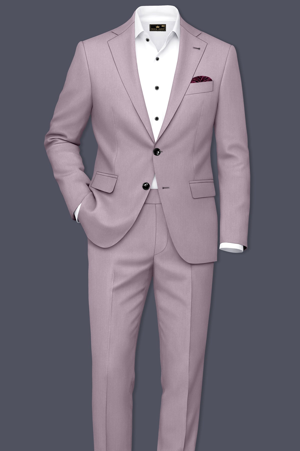 Celeste-Martini Pink Diamond Textured Wool Rich Slight Stretch Single Breasted Suit