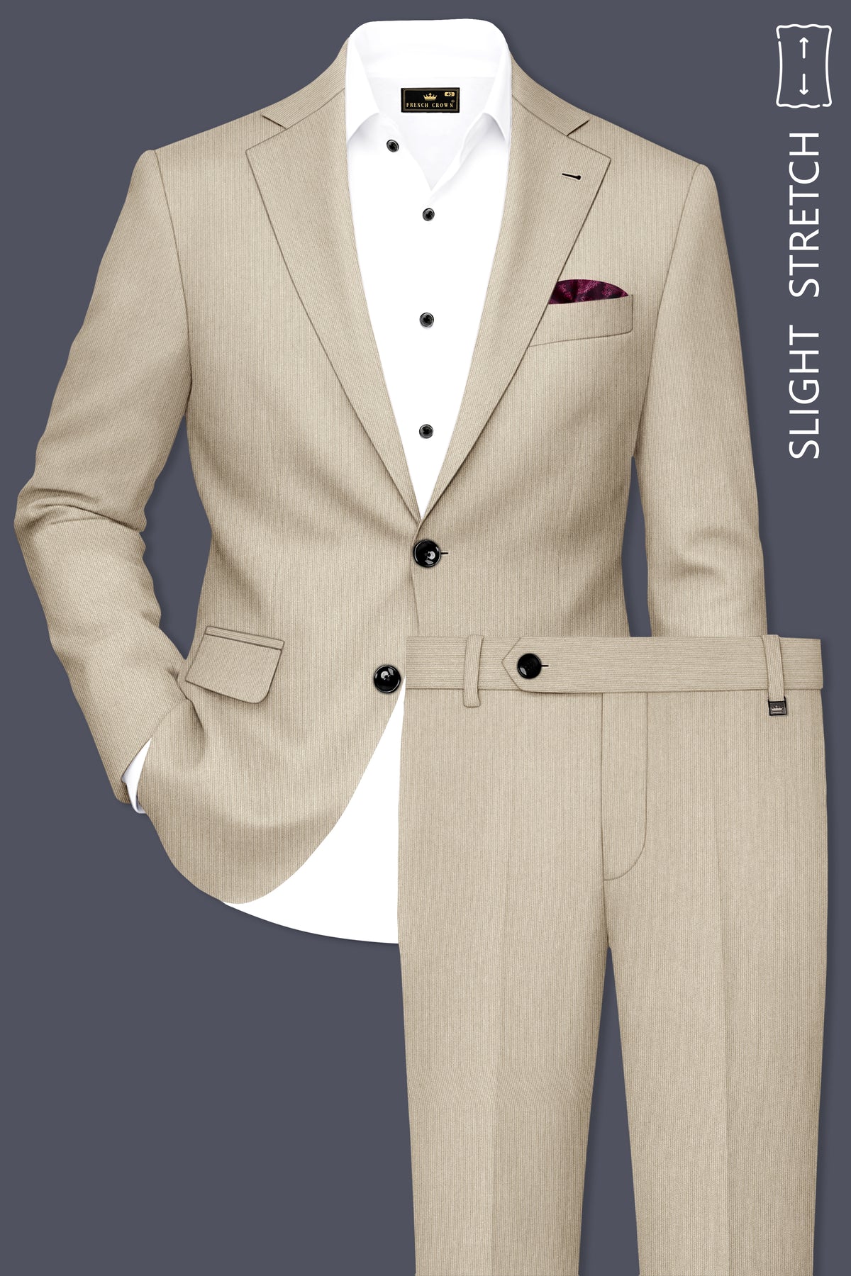 Ivoria-Vanilla Cream Diamond Textured Wool Rich Slight Stretch Single Breasted Suit