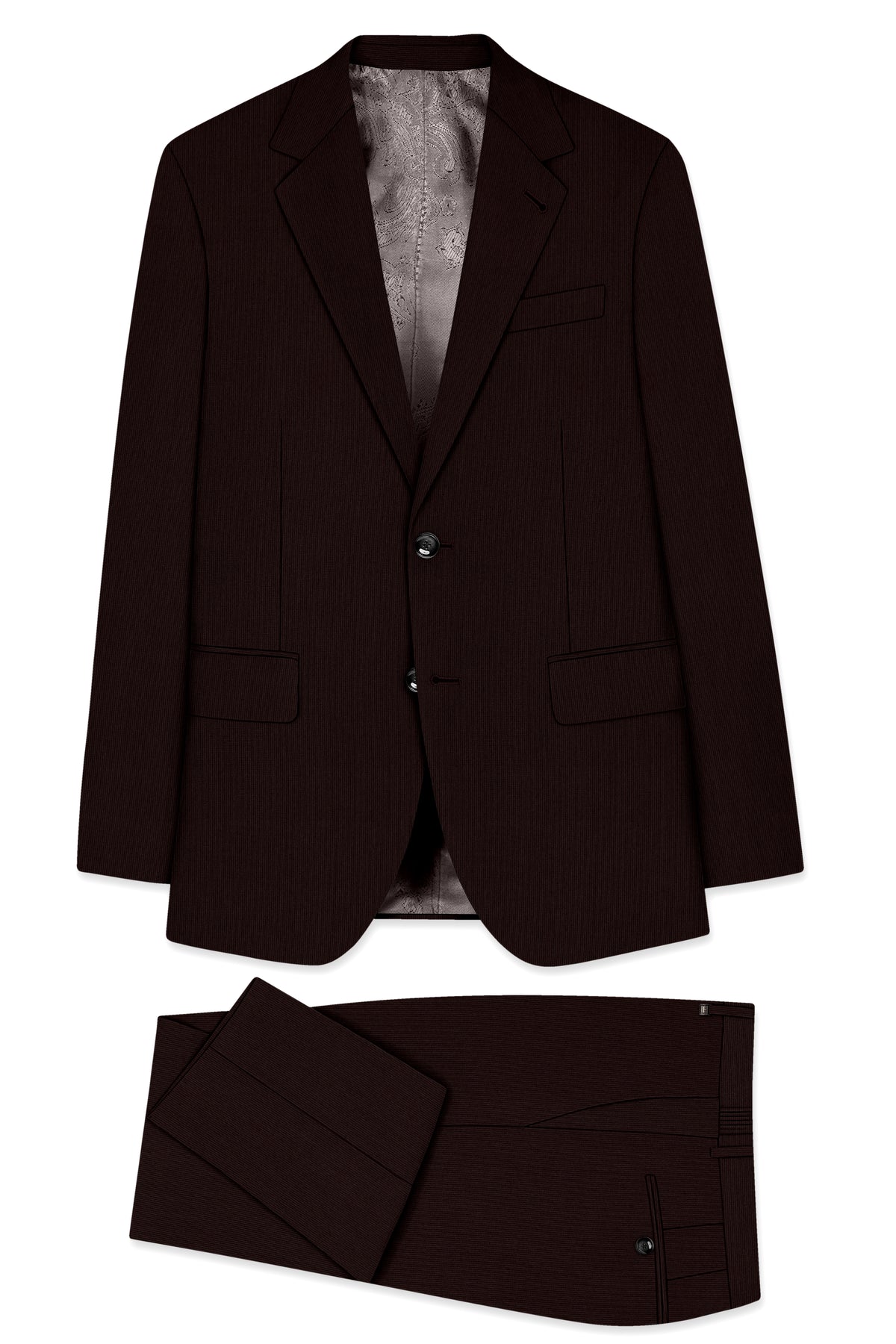 Terrano-Creole Brown Diamond Textured Wool Rich Slight Stretch Single Breasted Suit