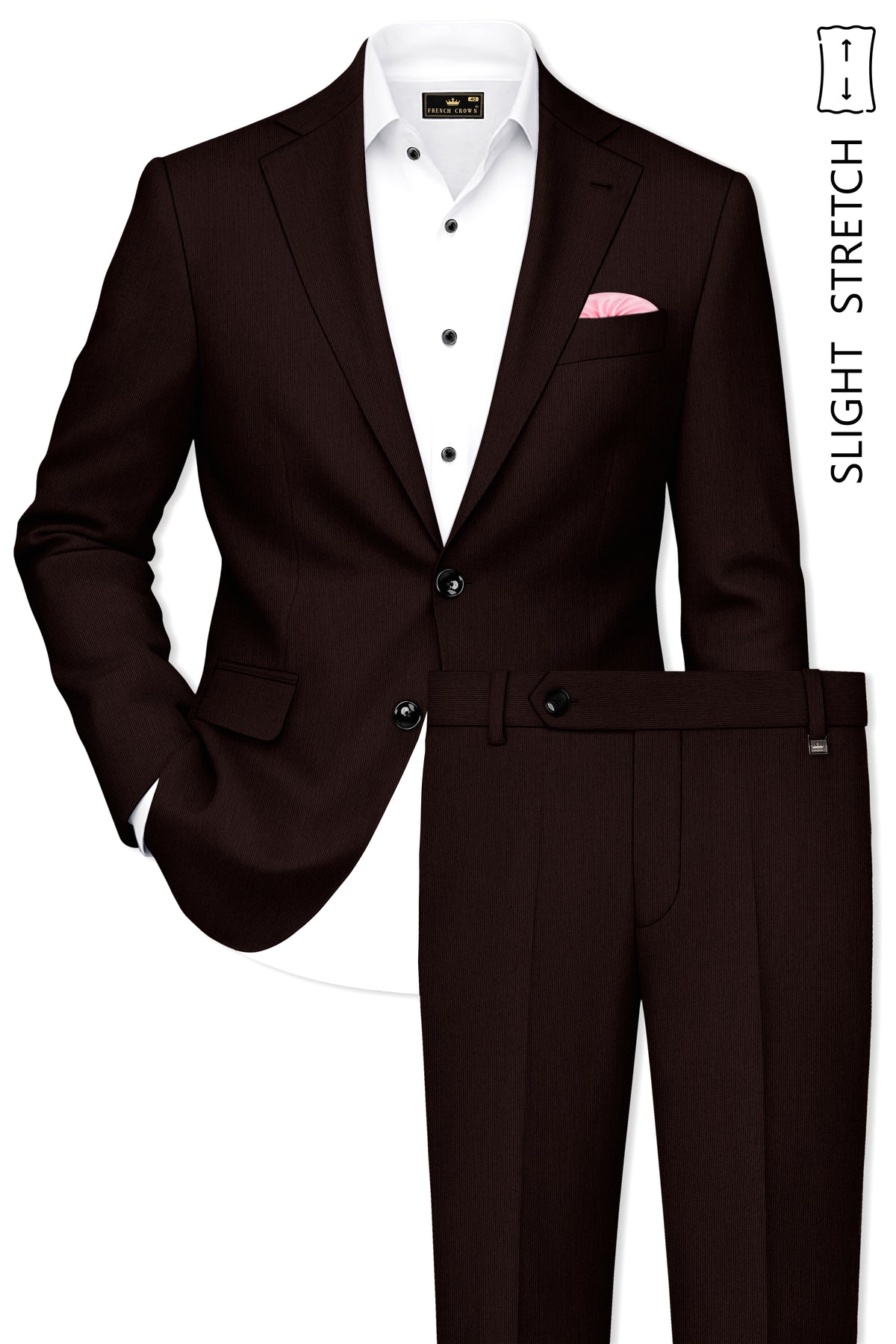 Terrano-Creole Brown Diamond Textured Wool Rich Slight Stretch Single Breasted Suit