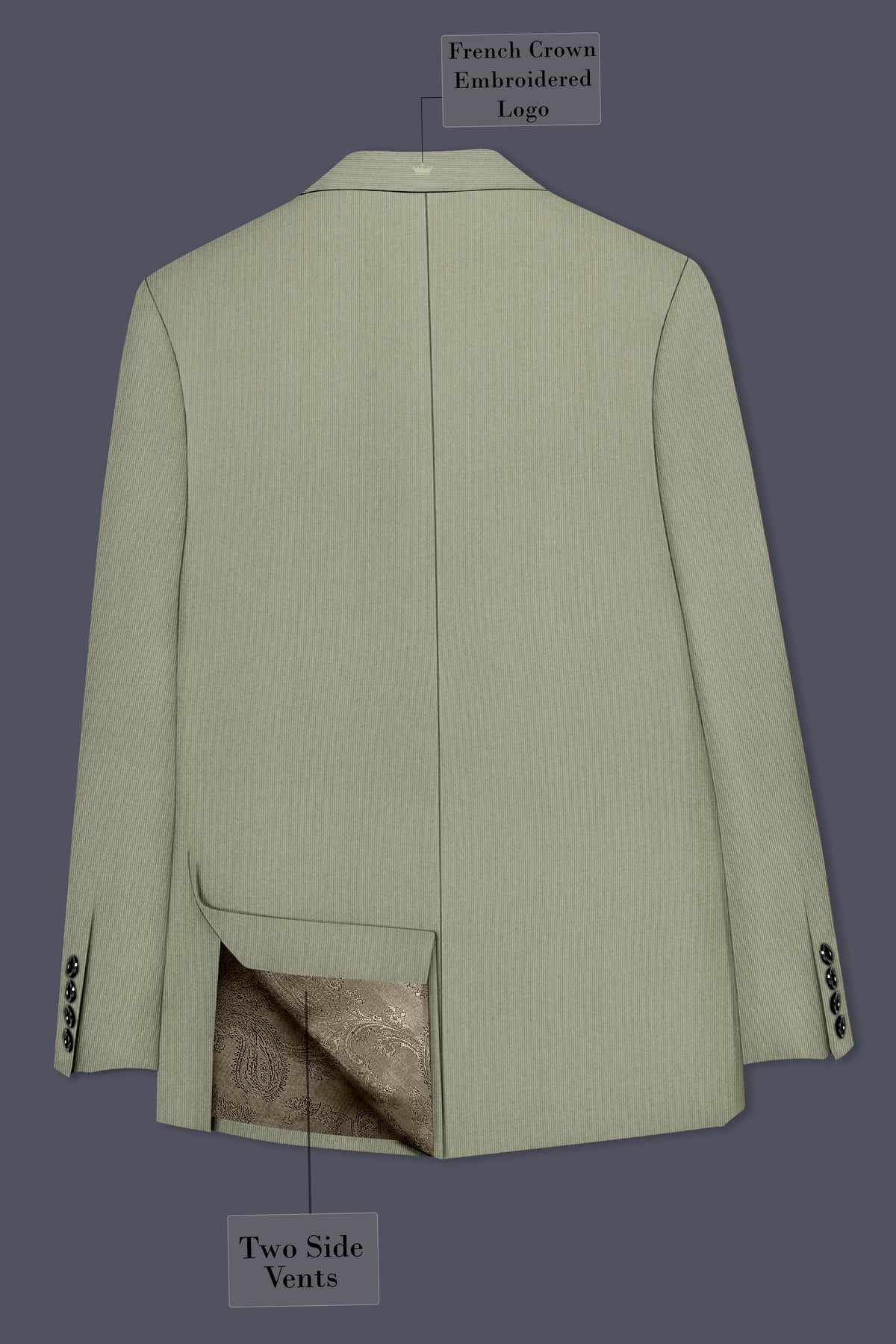 Elysian-Sage Green Diamond Textured Wool Rich Slight Stretch Single Breasted Suit
