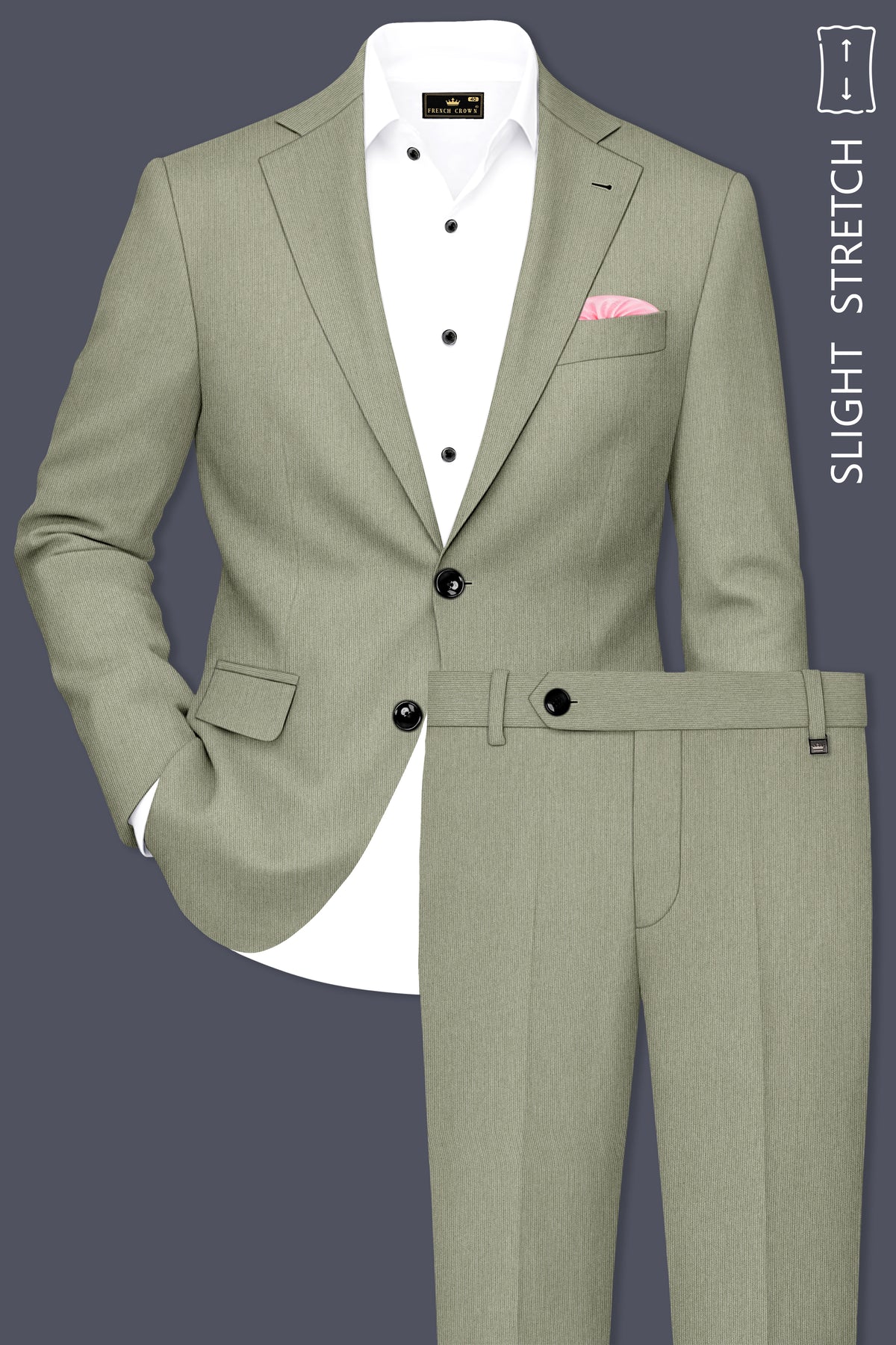 Elysian-Sage Green Diamond Textured Wool Rich Slight Stretch Single Breasted Suit