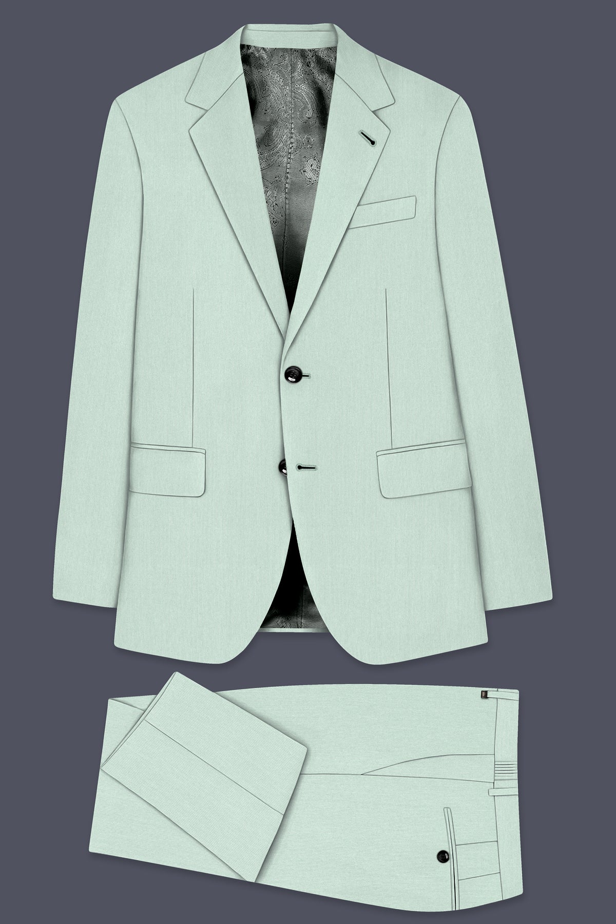 Viridis-Pumice Green Diamond Textured Wool Rich Slight Stretch Single Breasted Suit