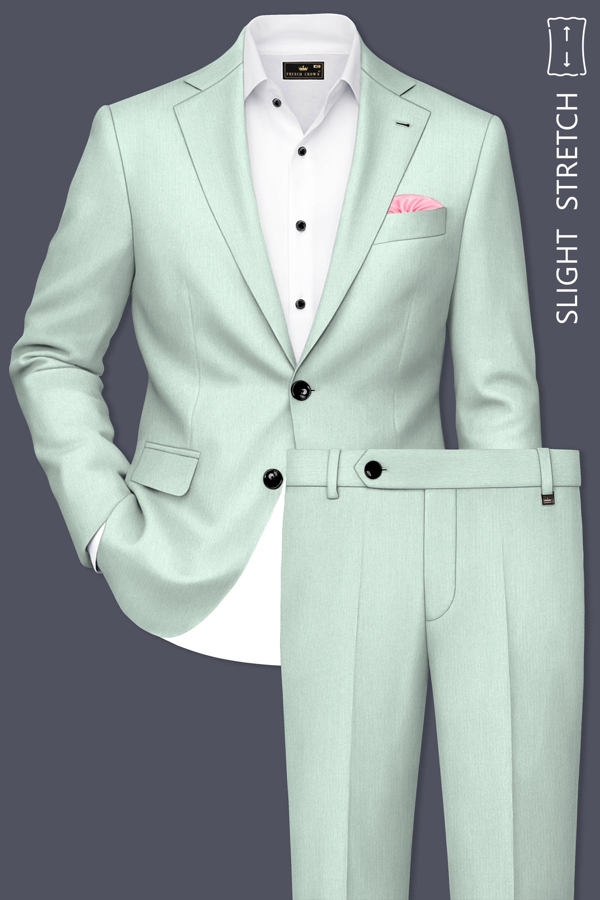 Viridis-Pumice Green Diamond Textured Wool Rich Slight Stretch Single Breasted Suit