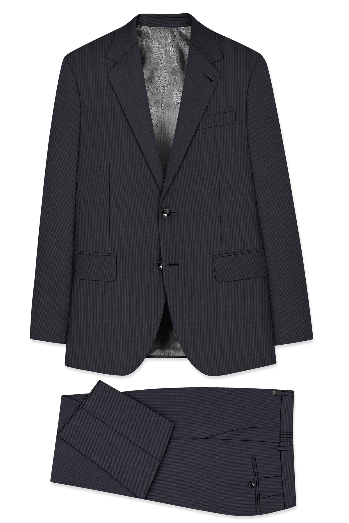 Axton-Baltic Sea Gray Diamond Textured Wool Rich Slight Stretch Single Breasted Suit