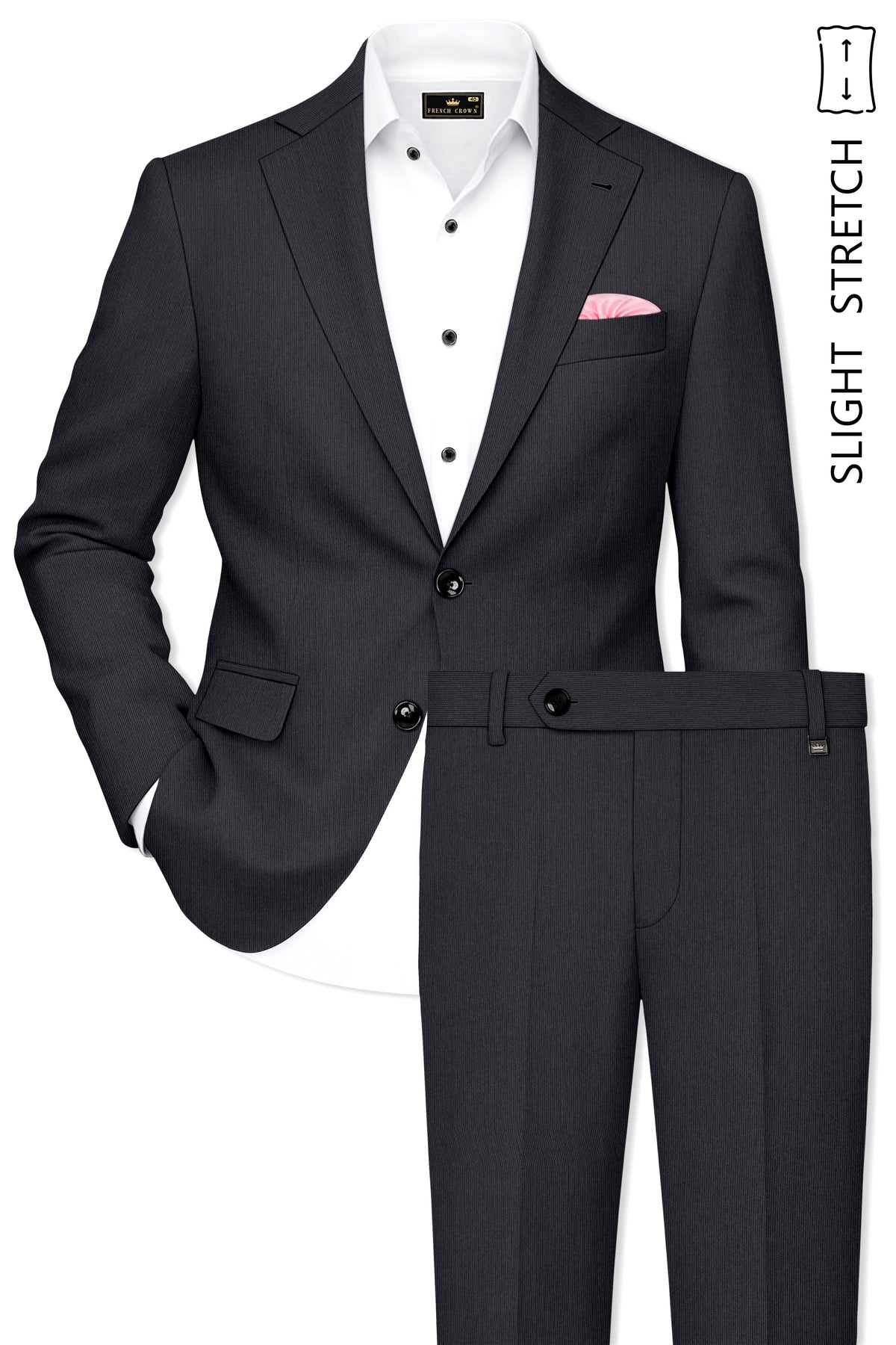 Axton-Baltic Sea Gray Diamond Textured Wool Rich Slight Stretch Single Breasted Suit
