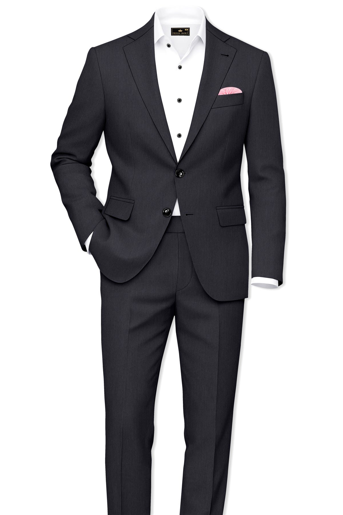 Axton-Baltic Sea Gray Diamond Textured Wool Rich Slight Stretch Single Breasted Suit