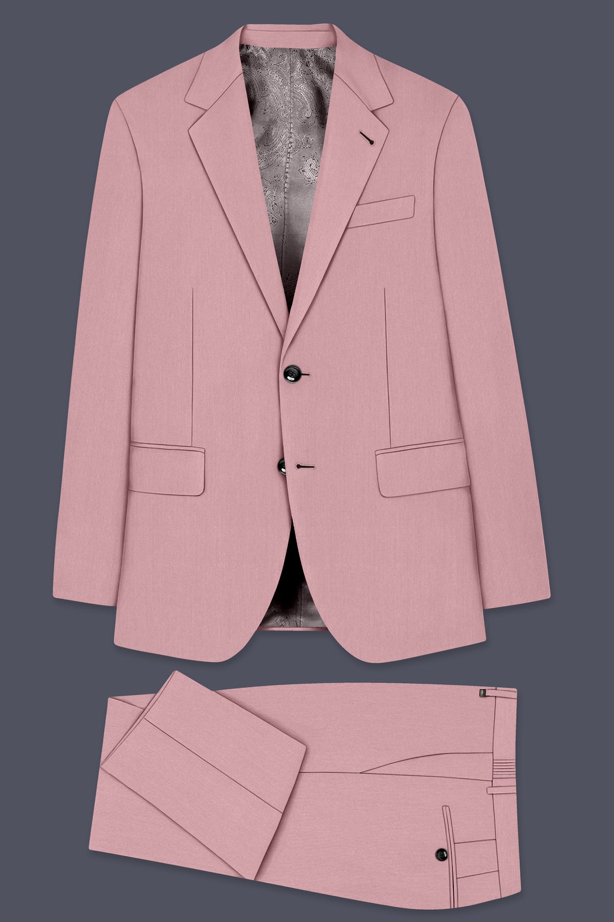 Isadora-Careys Pink Diamond Textured Wool Rich Slight Stretch Single Breasted Suit