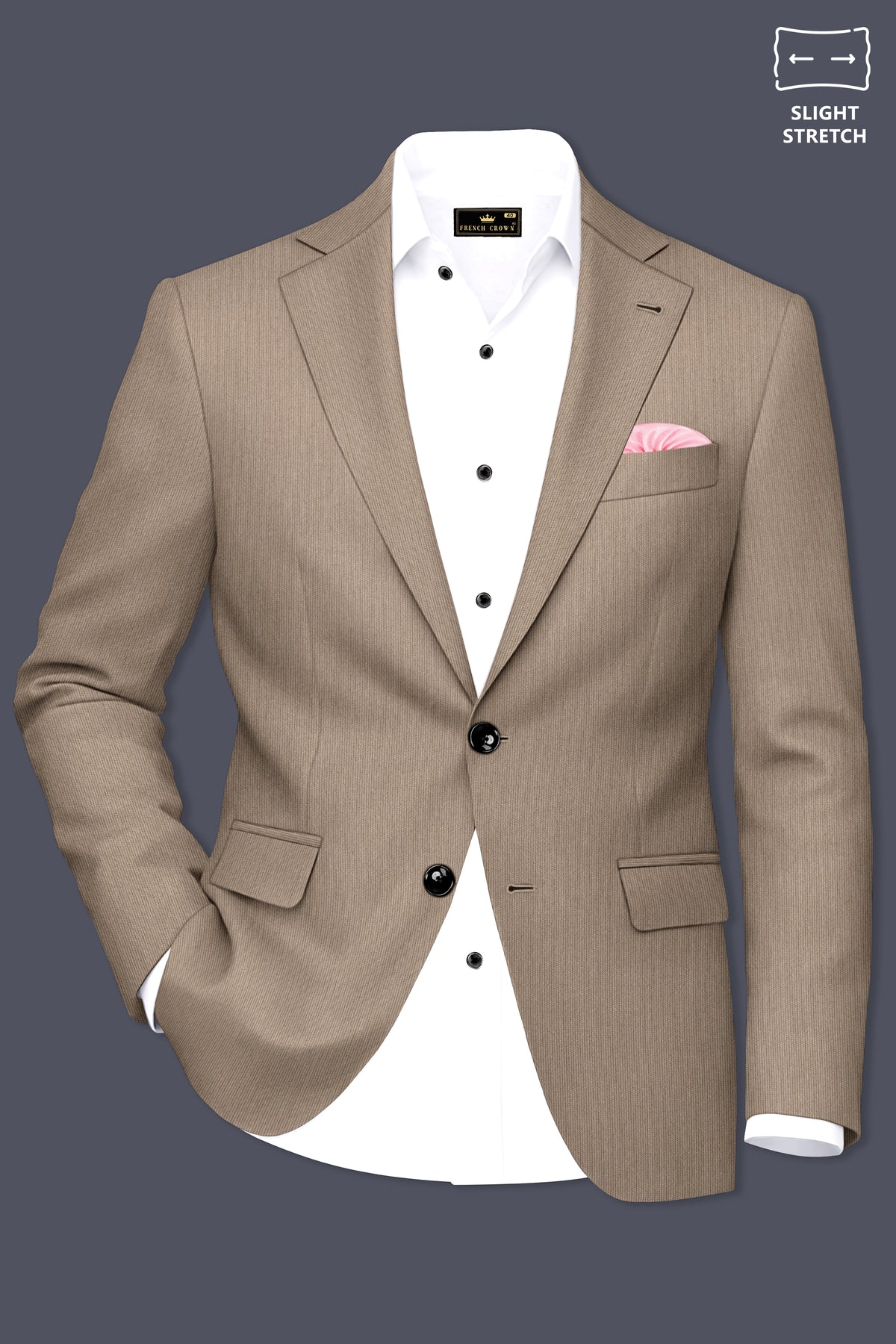 Terran-Sandrift Brown Diamond Textured Wool Rich Slight Stretch Single Breasted Suit