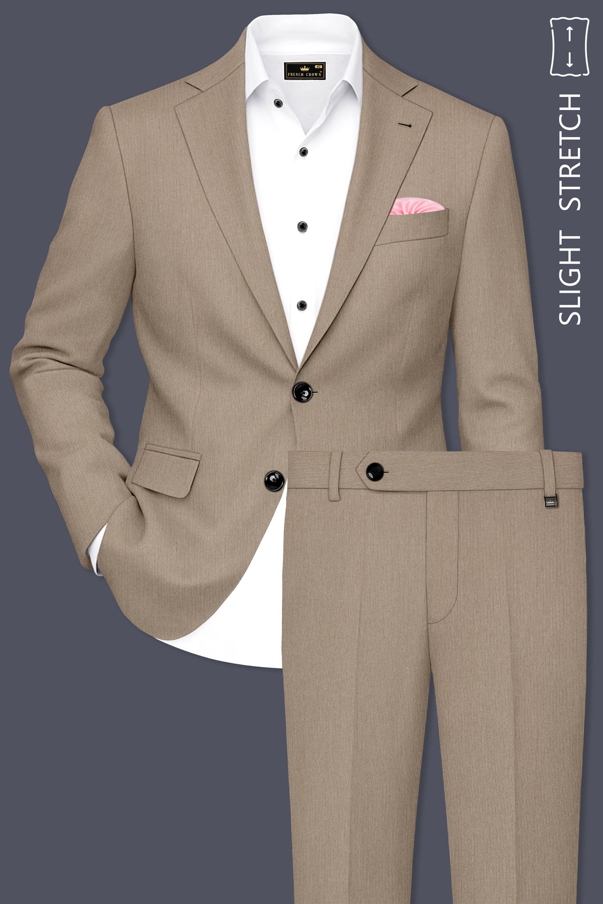 Terran-Sandrift Brown Diamond Textured Wool Rich Slight Stretch Single Breasted Suit