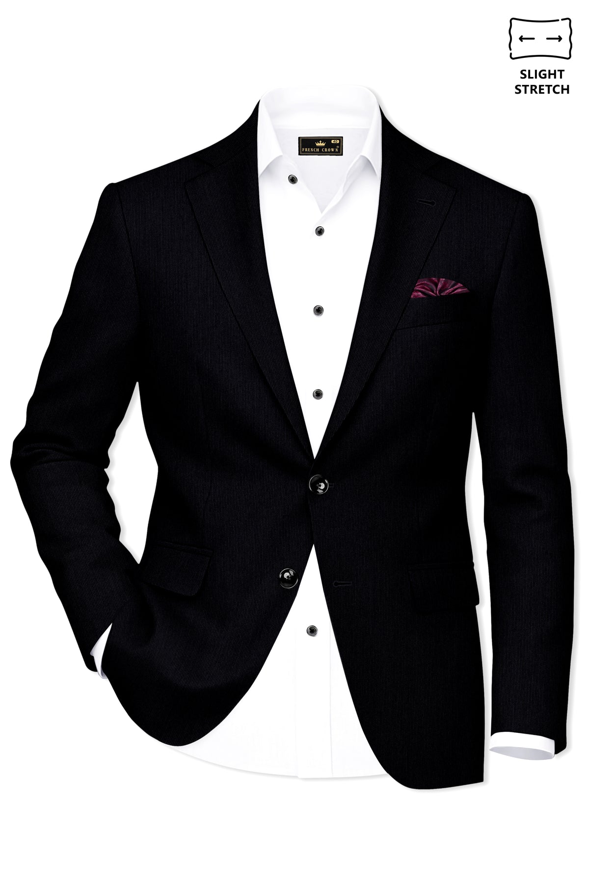 Onyx-Jade Black Diamond Textured Wool Rich Slight Stretch Single Breasted Suit