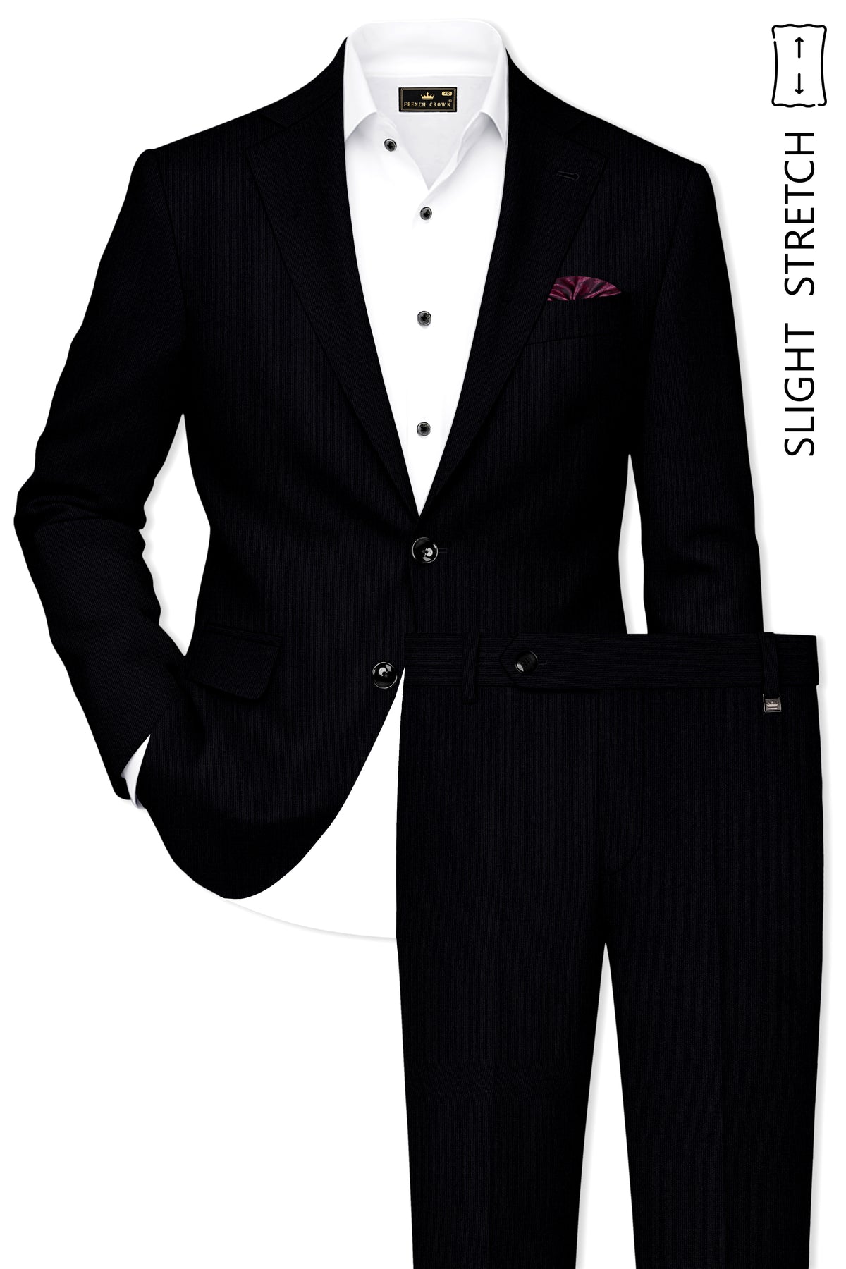 Onyx-Jade Black Diamond Textured Wool Rich Slight Stretch Single Breasted Suit