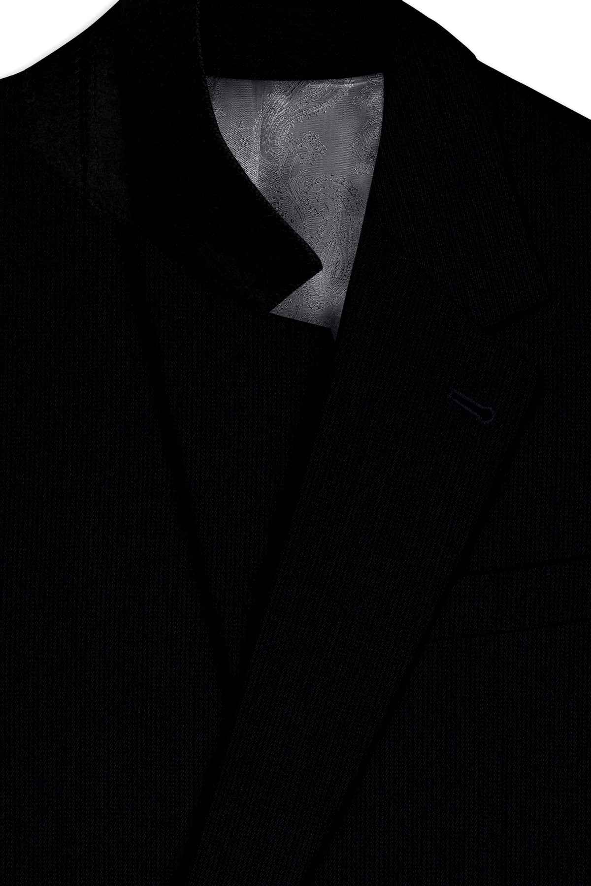 Onyx-Jade Black Diamond Textured Wool Rich Slight Stretch Single Breasted Suit