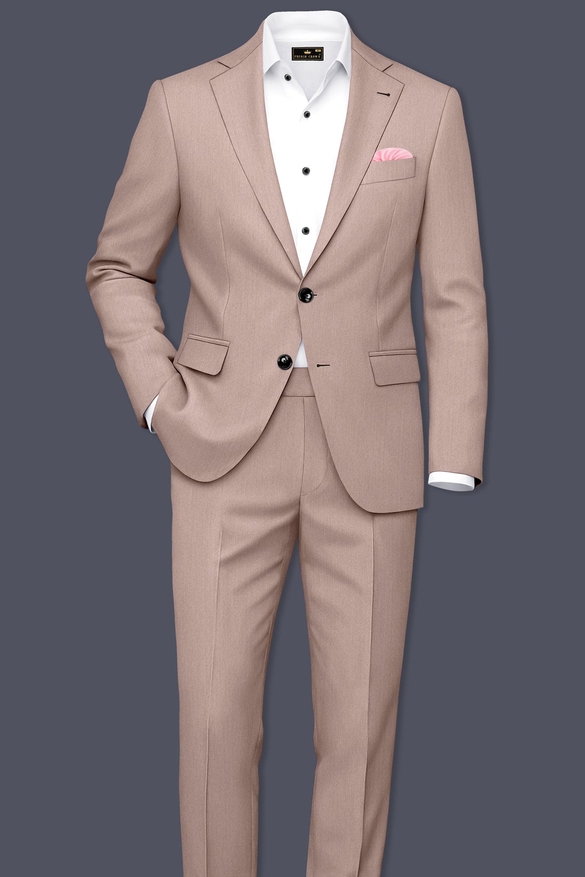 Amelio-Nomad Peach Diamond Textured Wool Rich Slight Stretch Single Breasted Suit