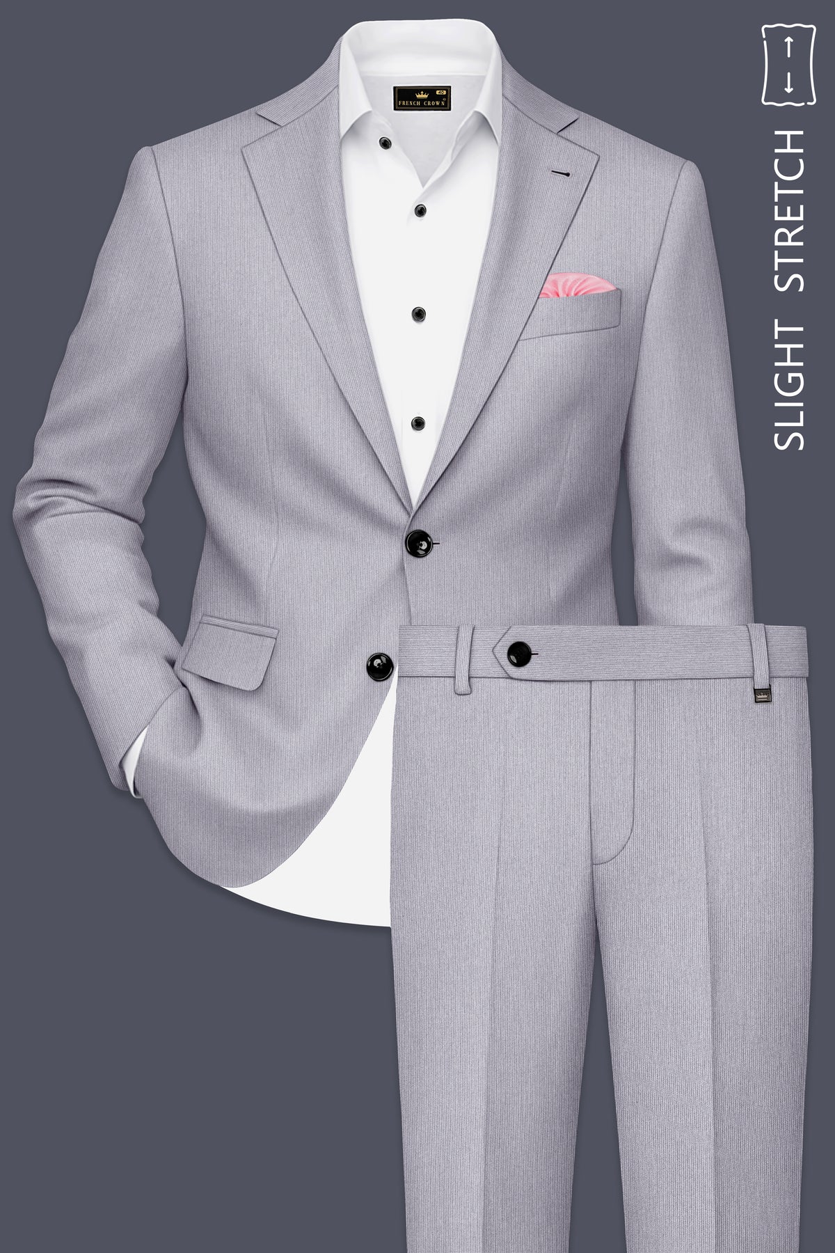 Virelli-Suva Gray Diamond Textured Wool Rich Slight Stretch Single Breasted Suit