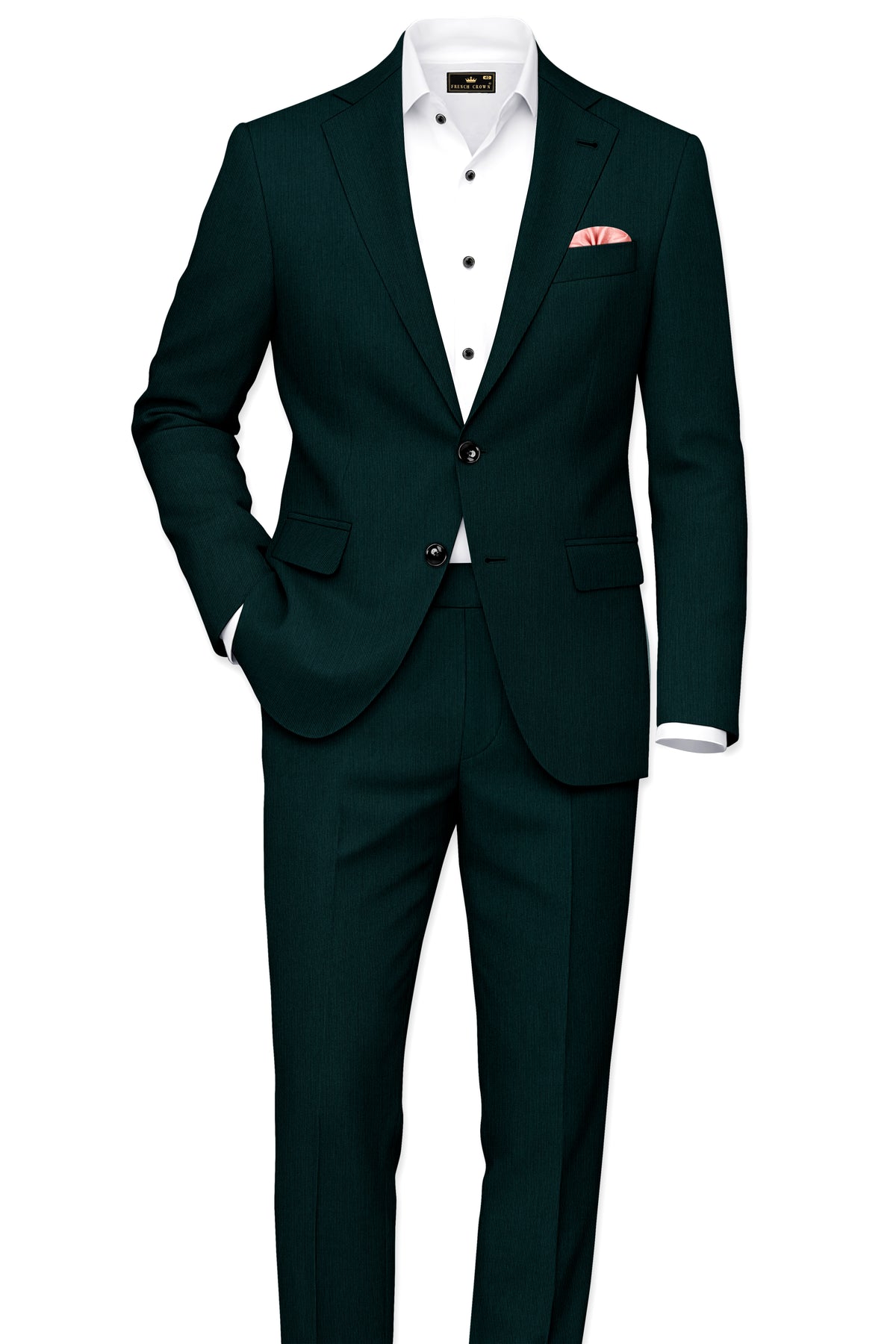 Viridian-Burnham Green Diamond Textured Wool Rich Slight Stretch Single Breasted Suit