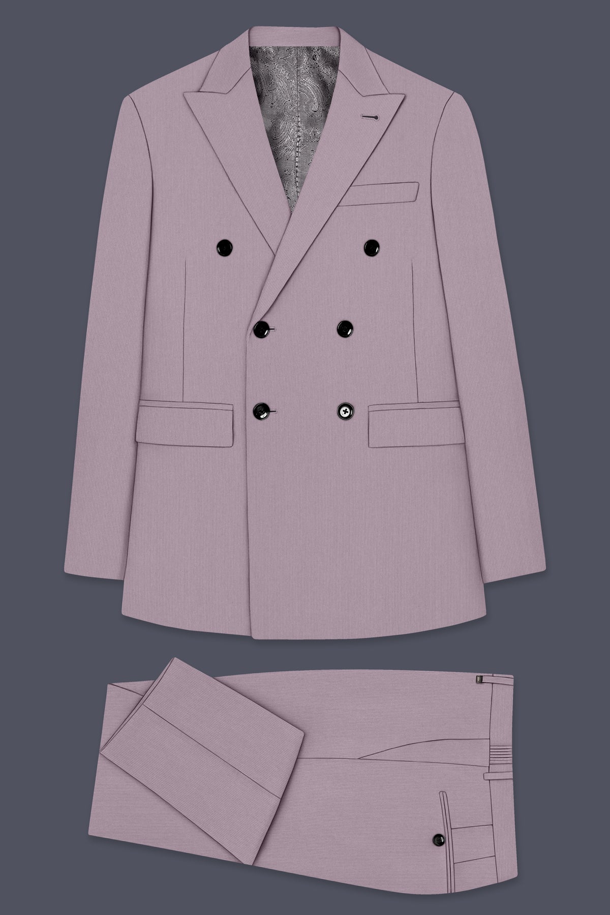 Celeste-Martini Pink Diamond Textured Wool Rich Slight Stretch Double Breasted Suit