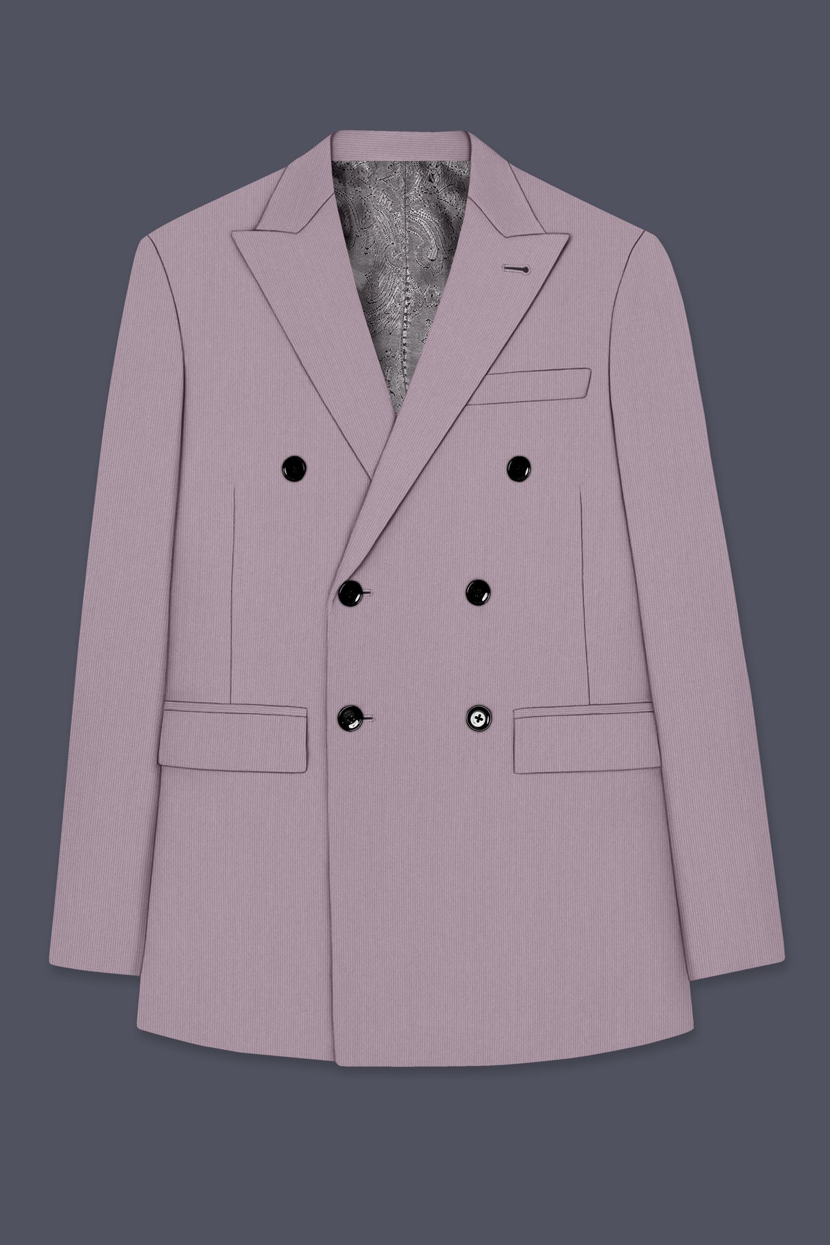 Celeste-Martini Pink Diamond Textured Wool Rich Slight Stretch Double Breasted Suit