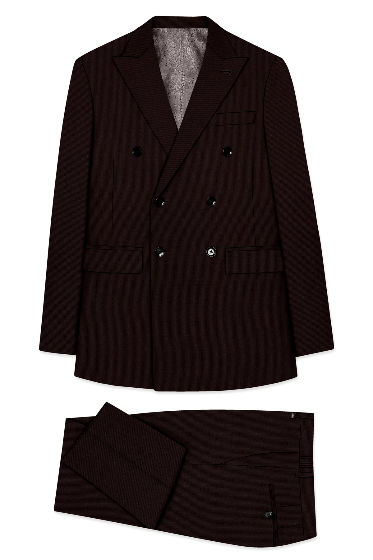 Terrano-Creole Brown Diamond Textured Wool Rich Slight Stretch Double Breasted Suit
