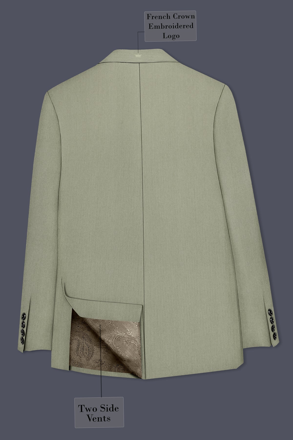 Elysian-Sage Green Diamond Textured Wool Rich Slight Stretch Double Breasted Suit