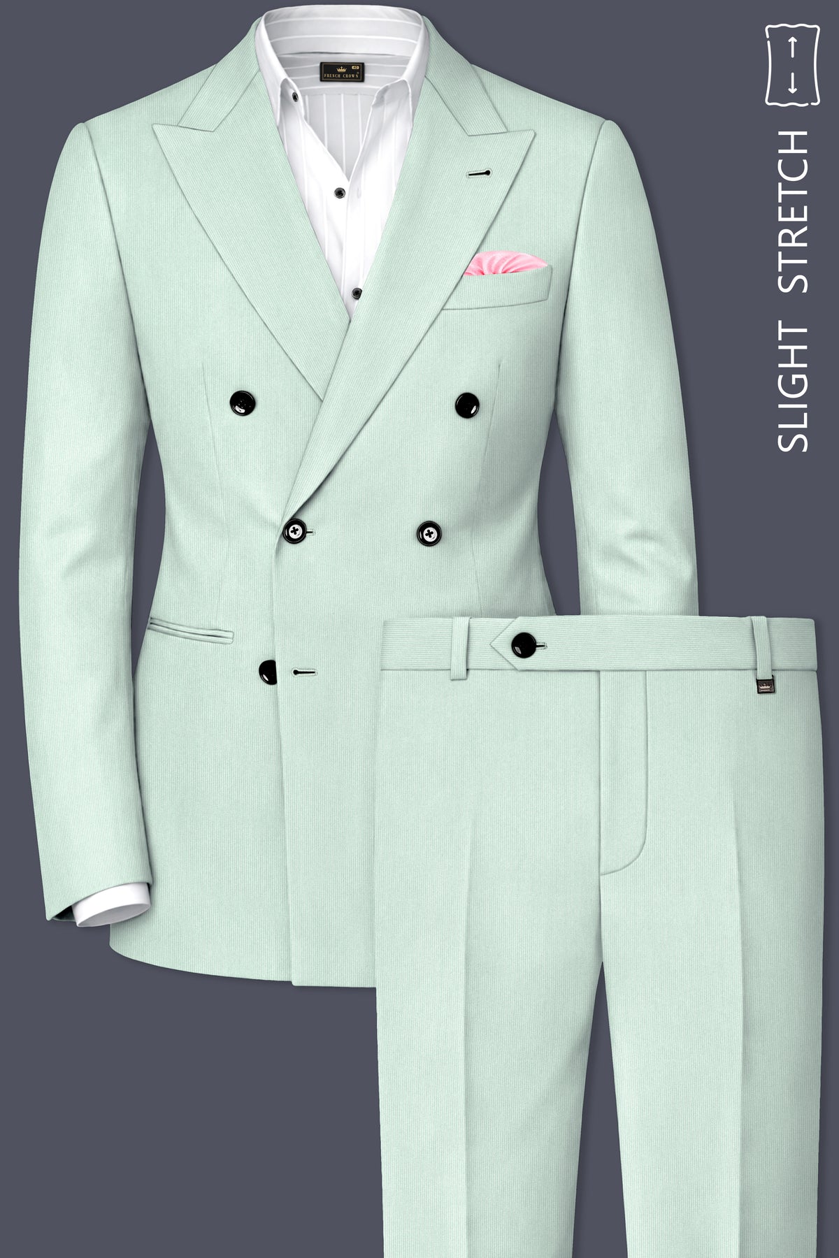 Viridis-Pumice Green Diamond Textured Wool Rich Slight Stretch Double Breasted Suit