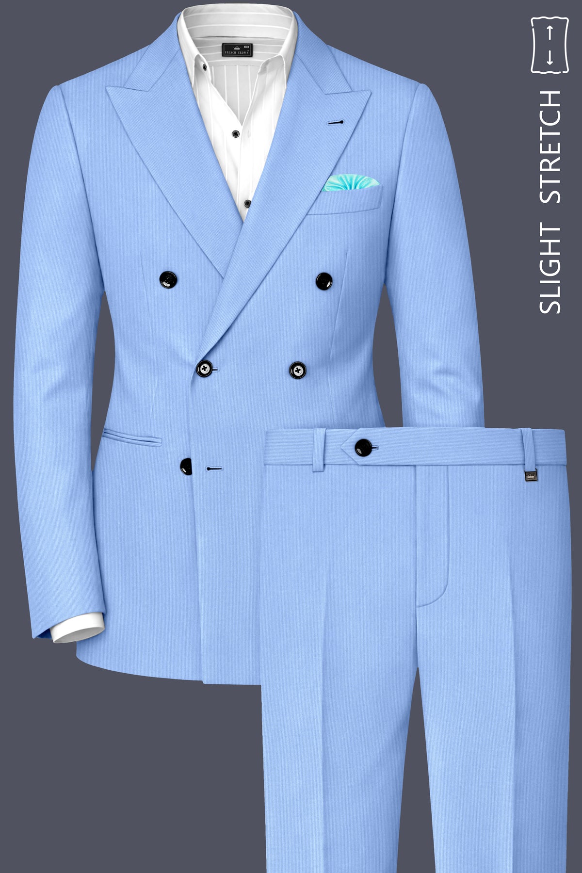 Cobalt-Jordy Blue Diamond Textured Wool Rich Slight Stretch Double Breasted Suit