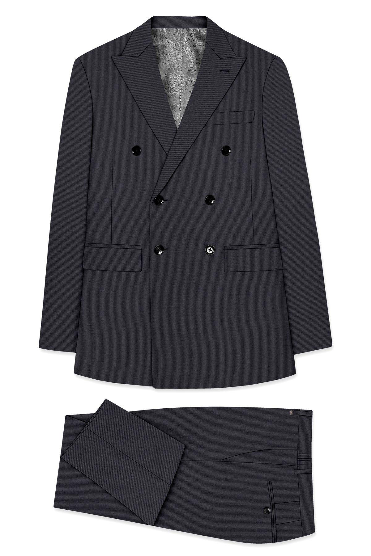 Axton-Baltic Sea Gray Diamond Textured Wool Rich Slight Stretch Double Breasted Suit