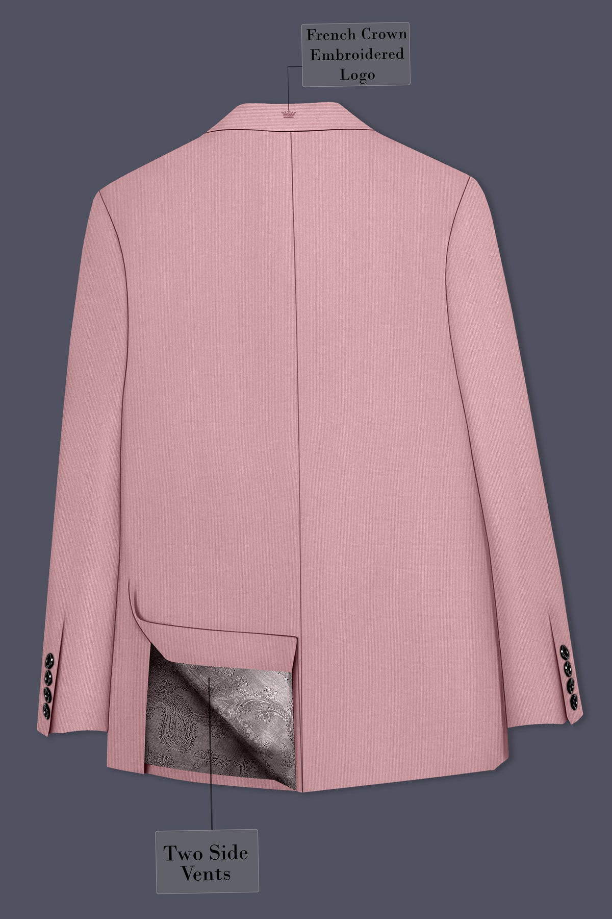 Isadora-Careys Pink Diamond Textured Wool Rich Slight Stretch Double Breasted Suit